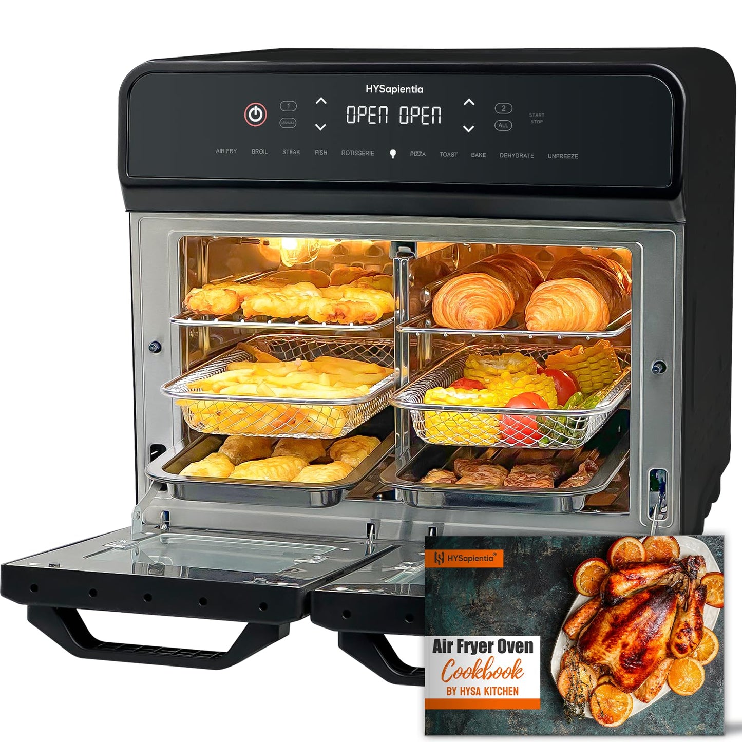 HYSapientia? 22L Dual Zone Air Fryer Oven With Rotisserie,Large Double Air fryers Mini Ovens Digital 2400W 10 in 1 Airfryer Countertop Convection Oven