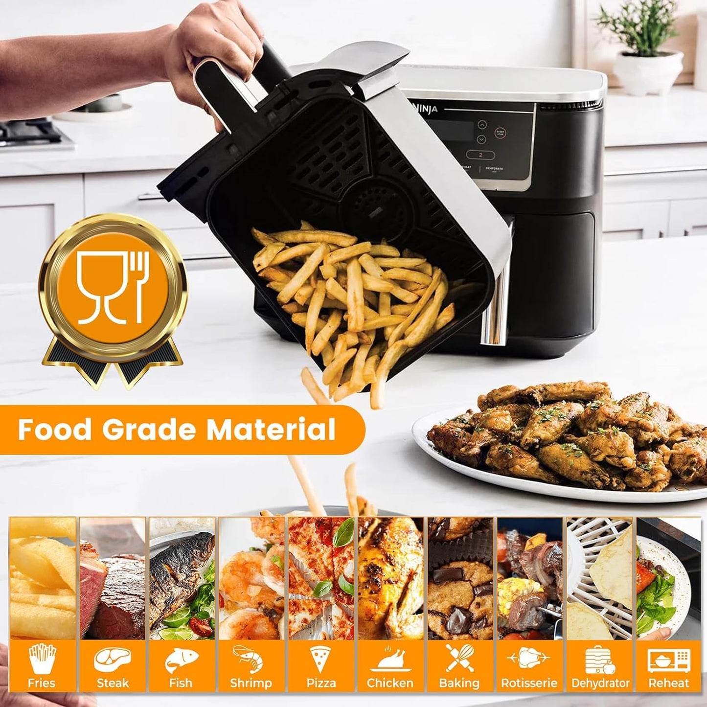 GCQ Air Fryer Grill Pan for Ninja Foodi AF500UK 10.4L 7 in 1 AF400UK 9.5L 6 in1 DualZone 2 Drawers Air Fryer, Replacement Air Fryer Crisper Plate