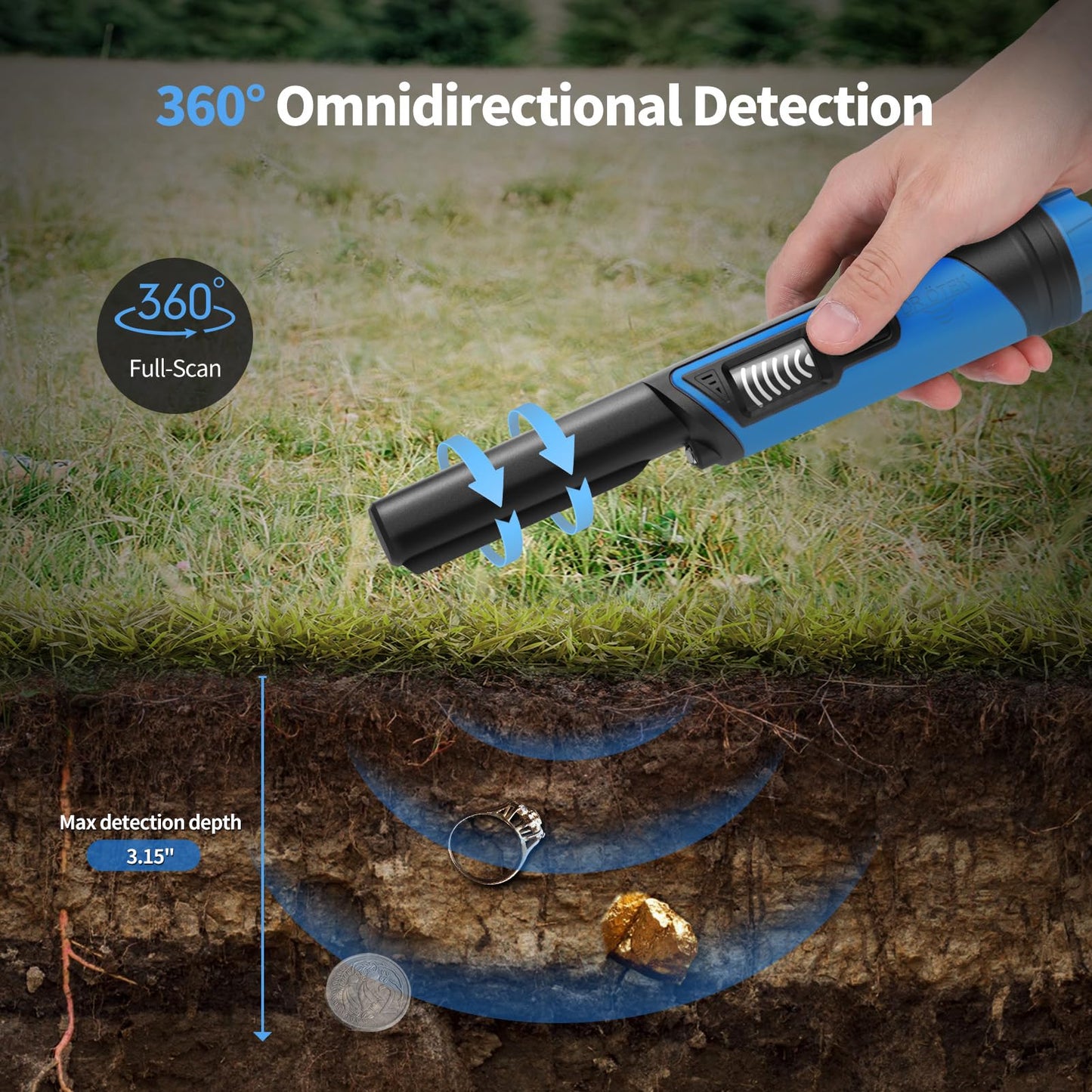DR.?TEK Metal Detector Pinpointer, IP68 Fully Waterproof Handheld Pin Pointer with LCD Screen, Innovative Interference Cancellation Function, Higher