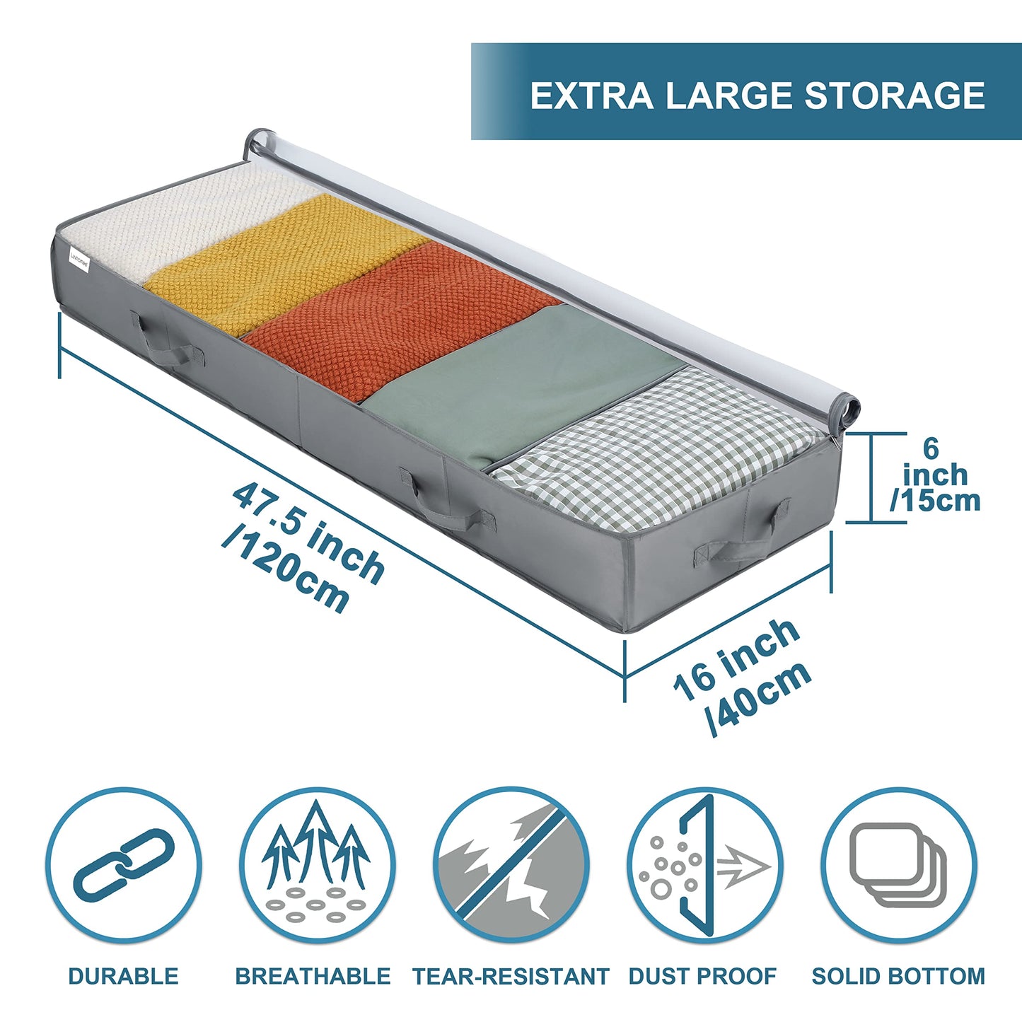 Under Bed Storage Bags, 2 Pack Large Boxes Under the Bed Clothes Storage Organiser Adjustable Dividers