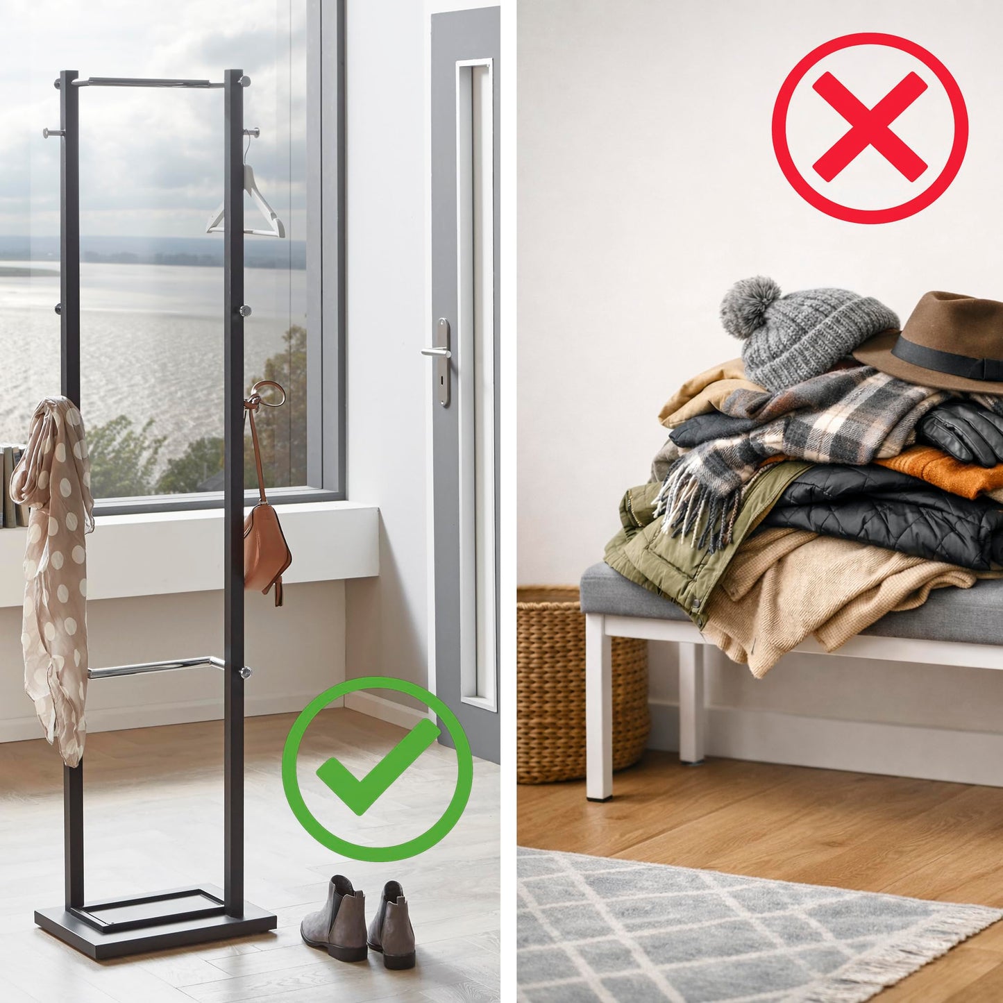 HAKU Coat rack chrome, black, marble, metal coat rack - Dimensions: H 179 x Ø 40 cm, Style: Modern