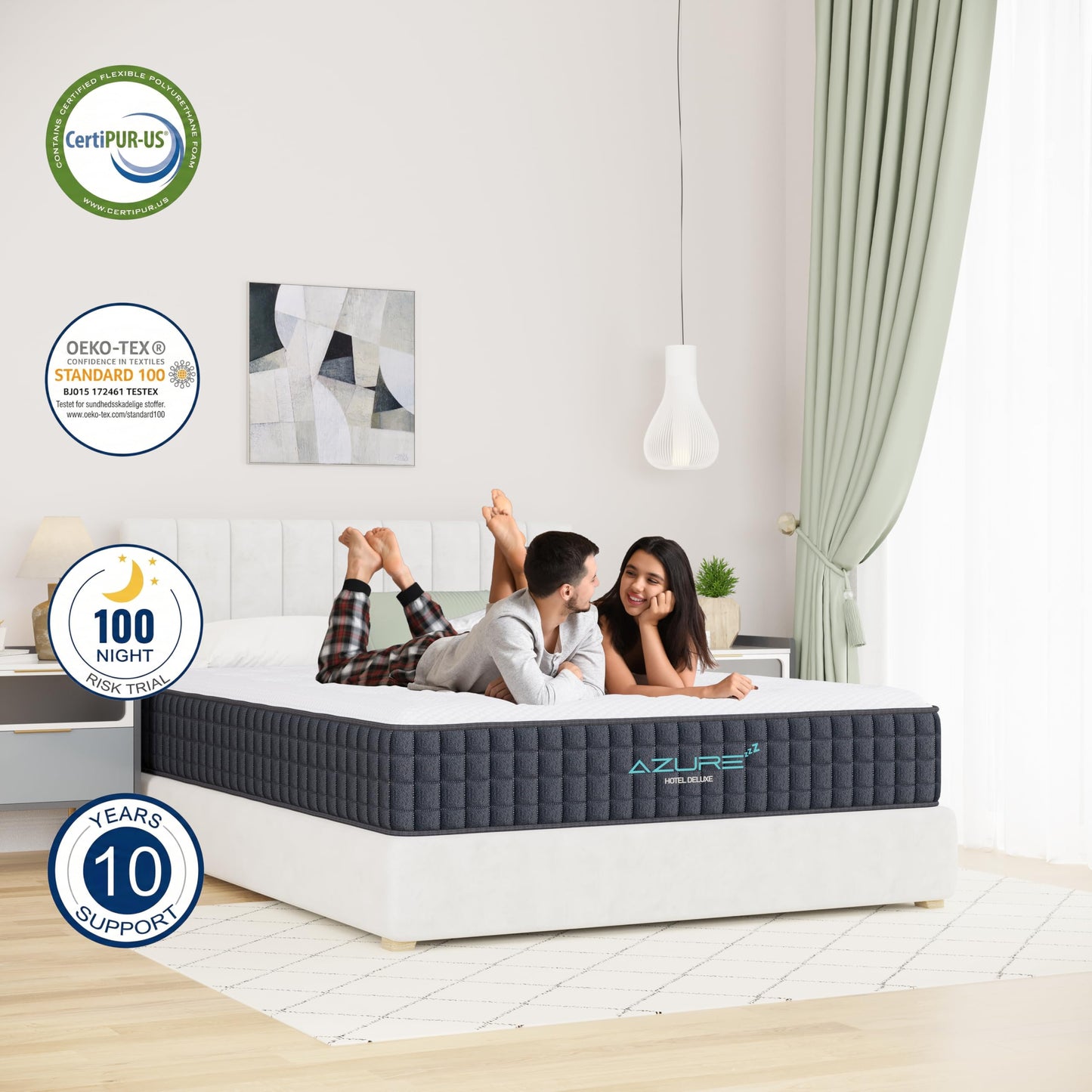 Azure 4FT6 Double Mattress, 10 Inch Memory Foam Hybrid Medium Firm Orthopedic Support with 7-Zone Pocket Springs, Motion Isolation, Pressure Relief