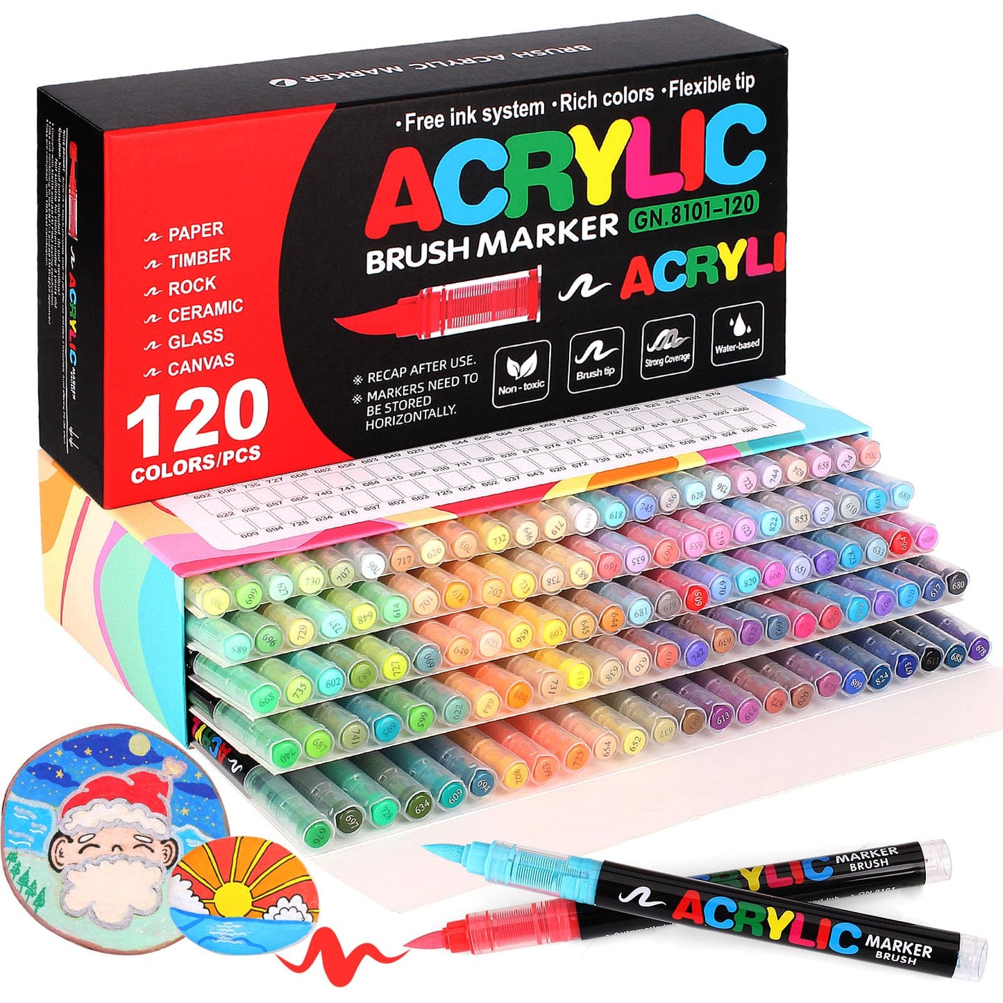 Laconile 120 Colours Accrylic Paint Brush Markers Set -Paint Pens Acrylic Markers for Rock Painting Cermic Glass Stone Metal Fabric, Water-based