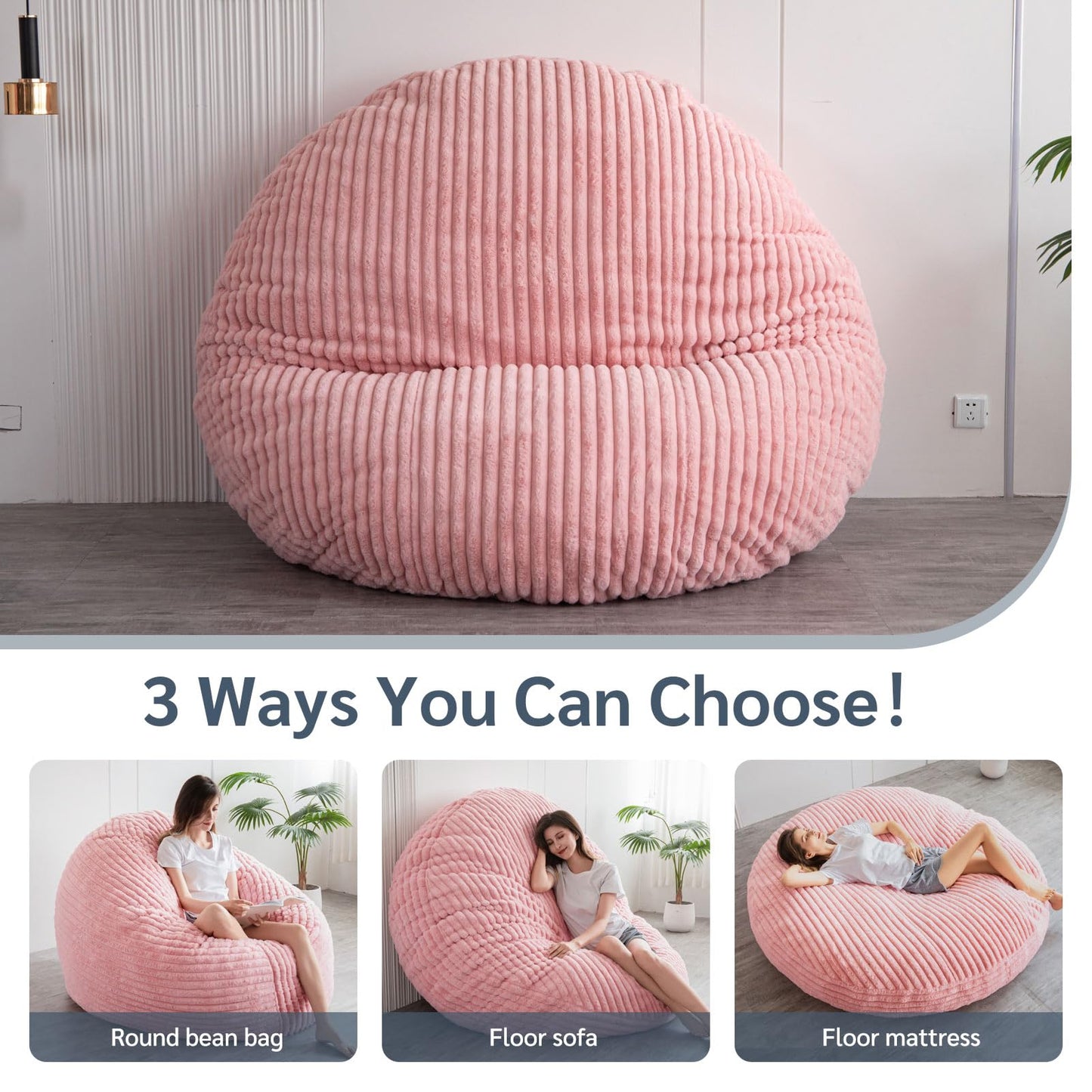 MAXYOYO Giant Bean Bag Bed - Round Bean Bag Chair - Large Sofa with Faux Fur Cover and Fluffy Filling Included for Adult, Couples, Guest