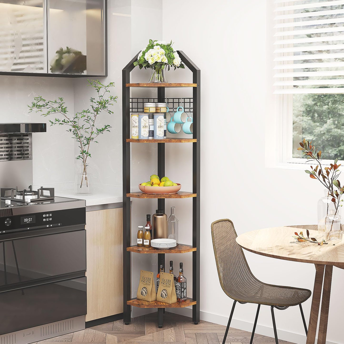YMYNY 5 Tier Corner Shelf, Height 176CM Storage Shelf Unit Multi-Purpose Bookshelf Plant Stand, for Living Room, Bathroom, Kitchen, Bedroom, Office,