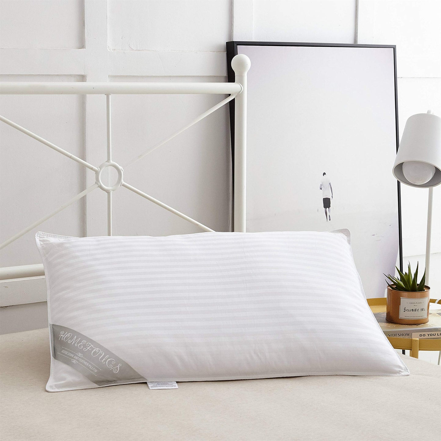 HOMEFOUCS Luxury Feather and Down Pillows, pack of 2 100% Cotton Shell, Soft Hotel Quality Pillows (40% Down)