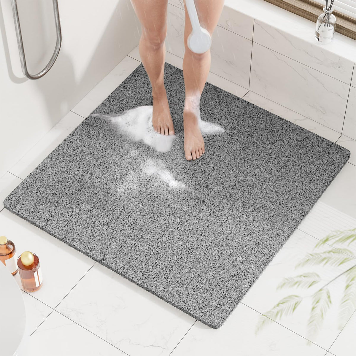 HITSLAM Shower mat Non Slip, 78 x 78 CM Non Slip Bath Mat with Drain, Soft PVC Loofah Shower Bath Mat for Tub, Quick Drying Shower Mat for Bathroom,