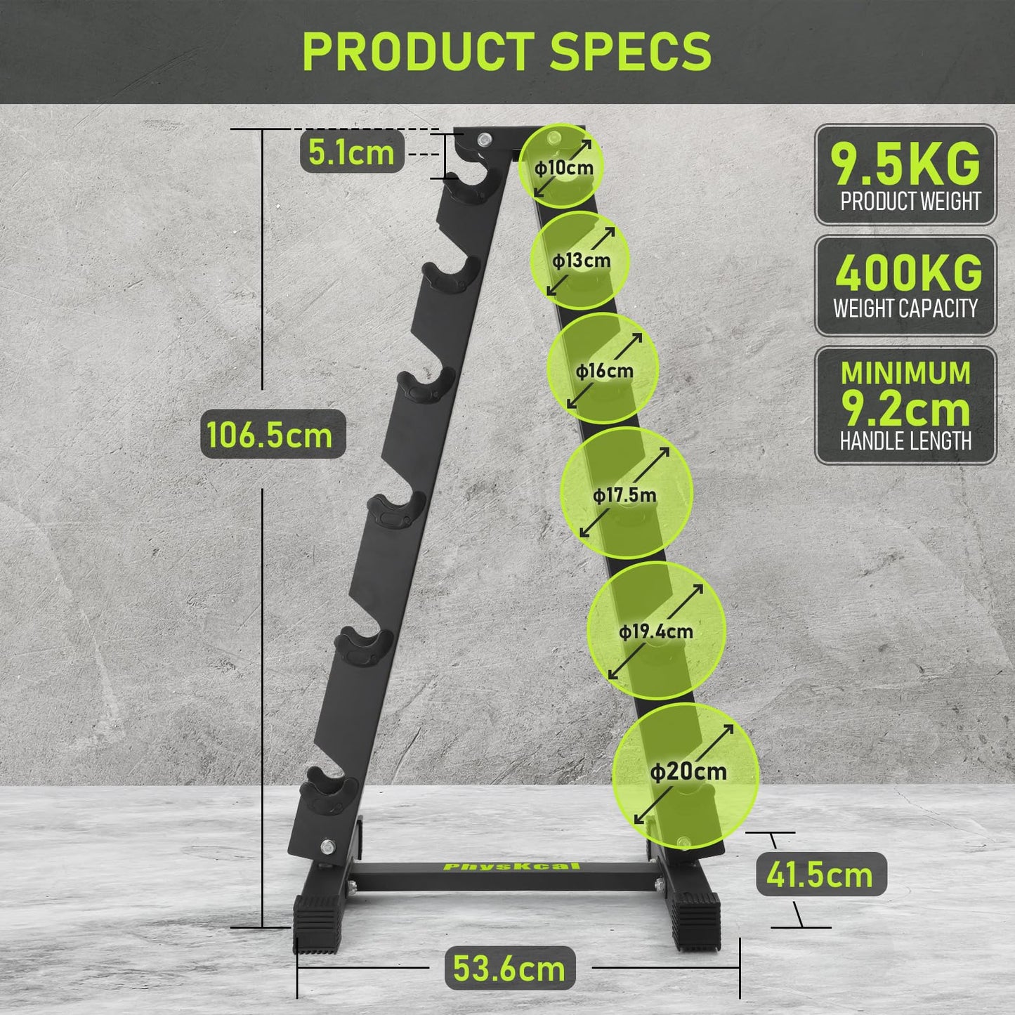 PhysKcal 6-Tier Weights Storage Dumbbell Stand, Dumbbell Rack Heavy Duty Steel 400kg Load Bearing, Dumbbell Tree Stand Weights Holder for Home Gym