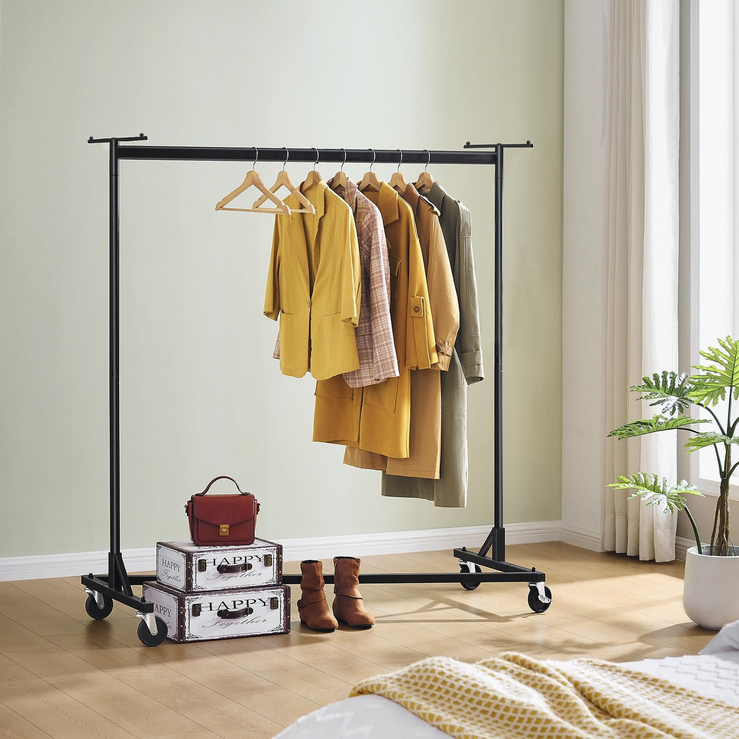 Hoctieon Z Clothes Rack with Cover, Metal Heavy Duty Clothing Rack, Rolling Garment Rack with Wheels, with Dustproof Cover Waterproof Protector