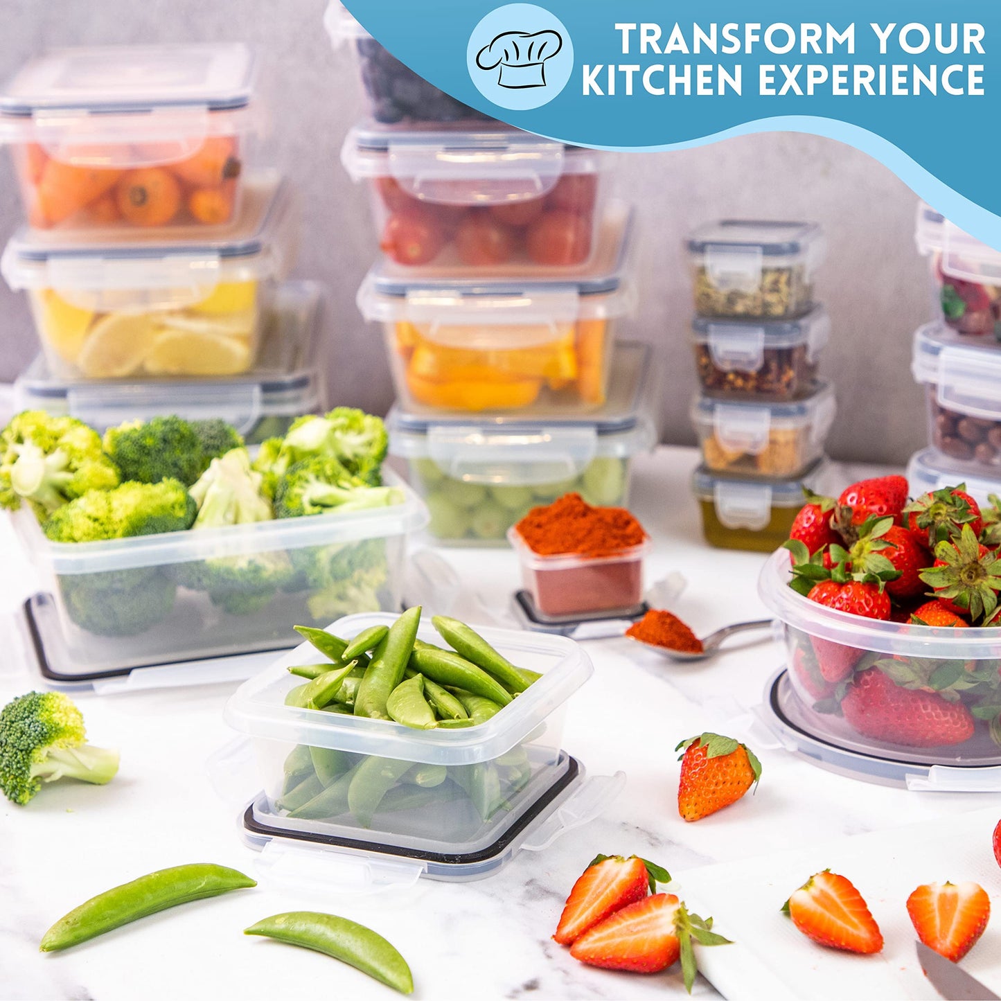 Nuovva Airtight Food Storage Containers Set - 60pcs Plastic Containers With Lids for Pantry & Kitchen - Leak Proof Meal Prep Sets (30 Containers + 30
