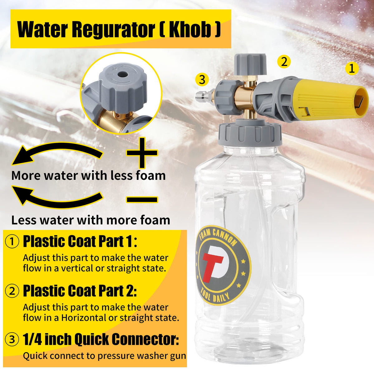 Tool Daily Foam Lance with Pressure Washer Gun 5000 PSI Quick Connector Swivel 3/4" Adjustable M22