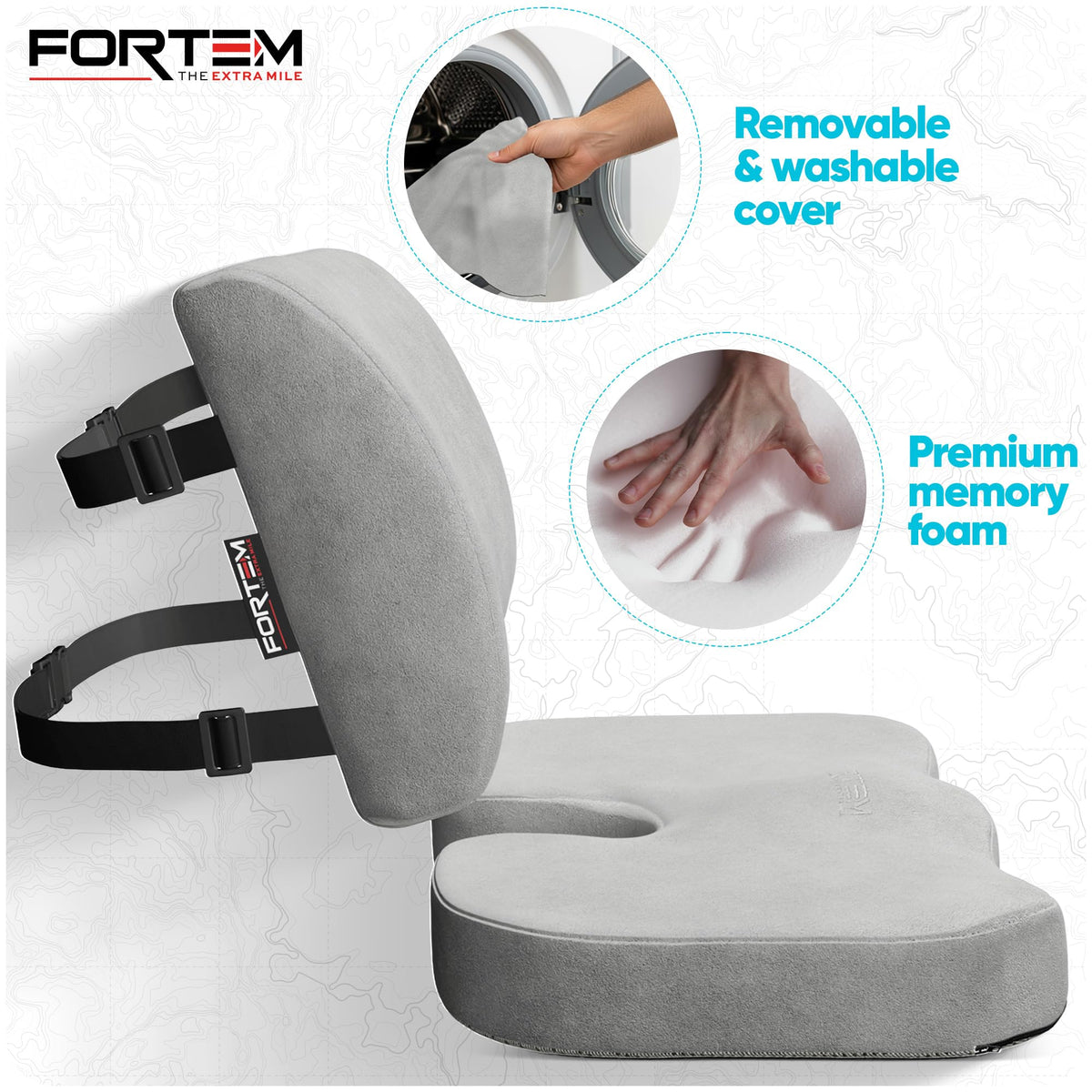 FORTEM Seat Cushion & Lumbar Support for Office Chair, Car Seat Combo