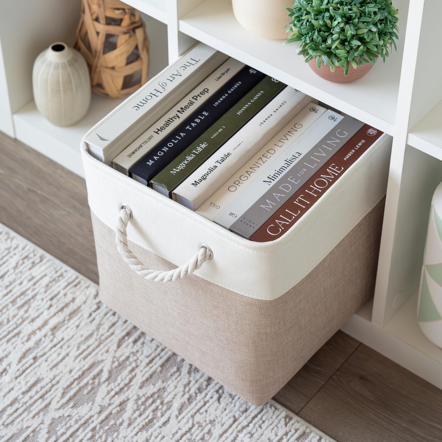 OrganiHaus Fabric Storage Boxes, Set of 3 Foldable 30X30 Cube Organiser Bins with Rope Handles for Shelves, Nursery & Closet