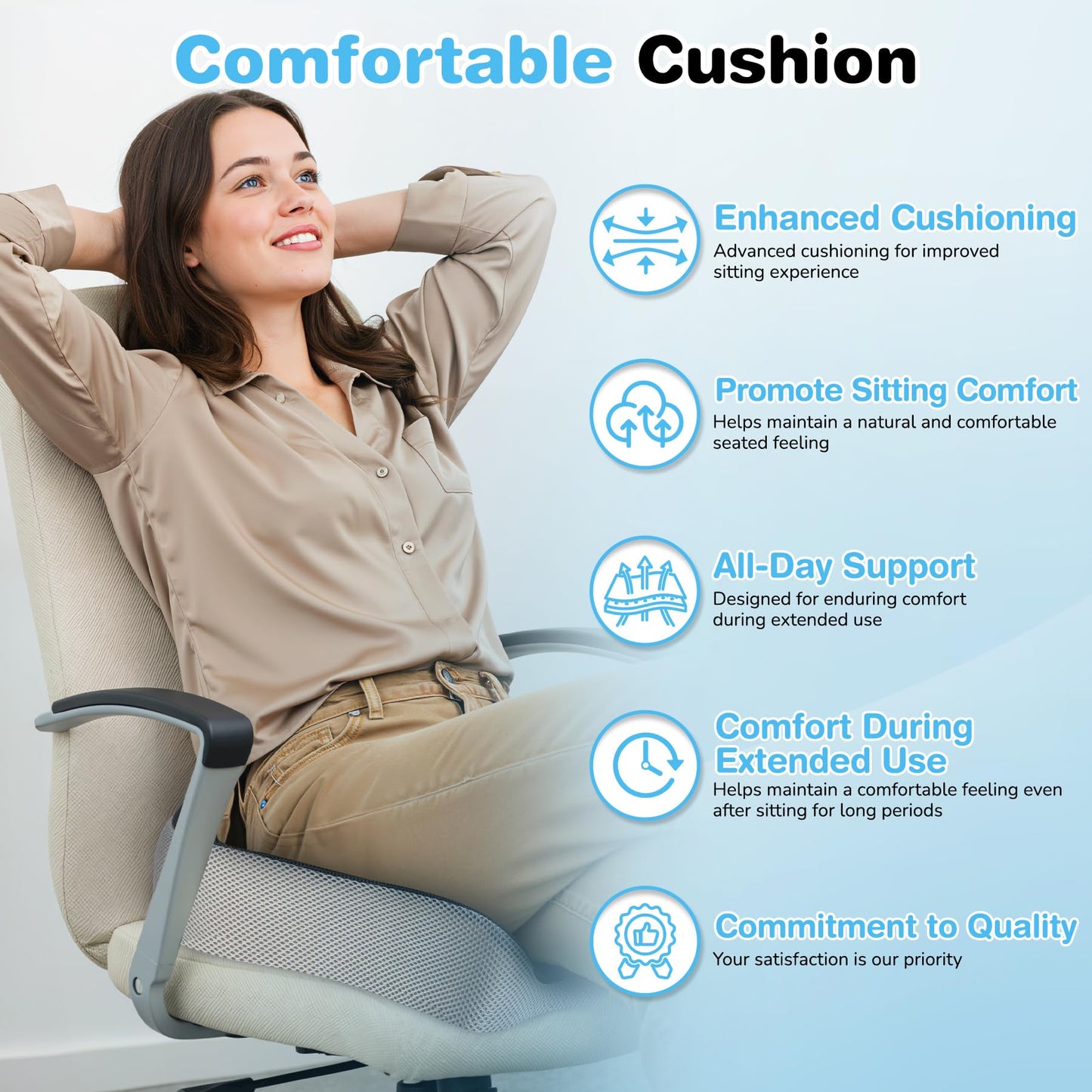 POOTACK Seat Cushions - Memory Foam Office Chair Cushion with Non-Slip
