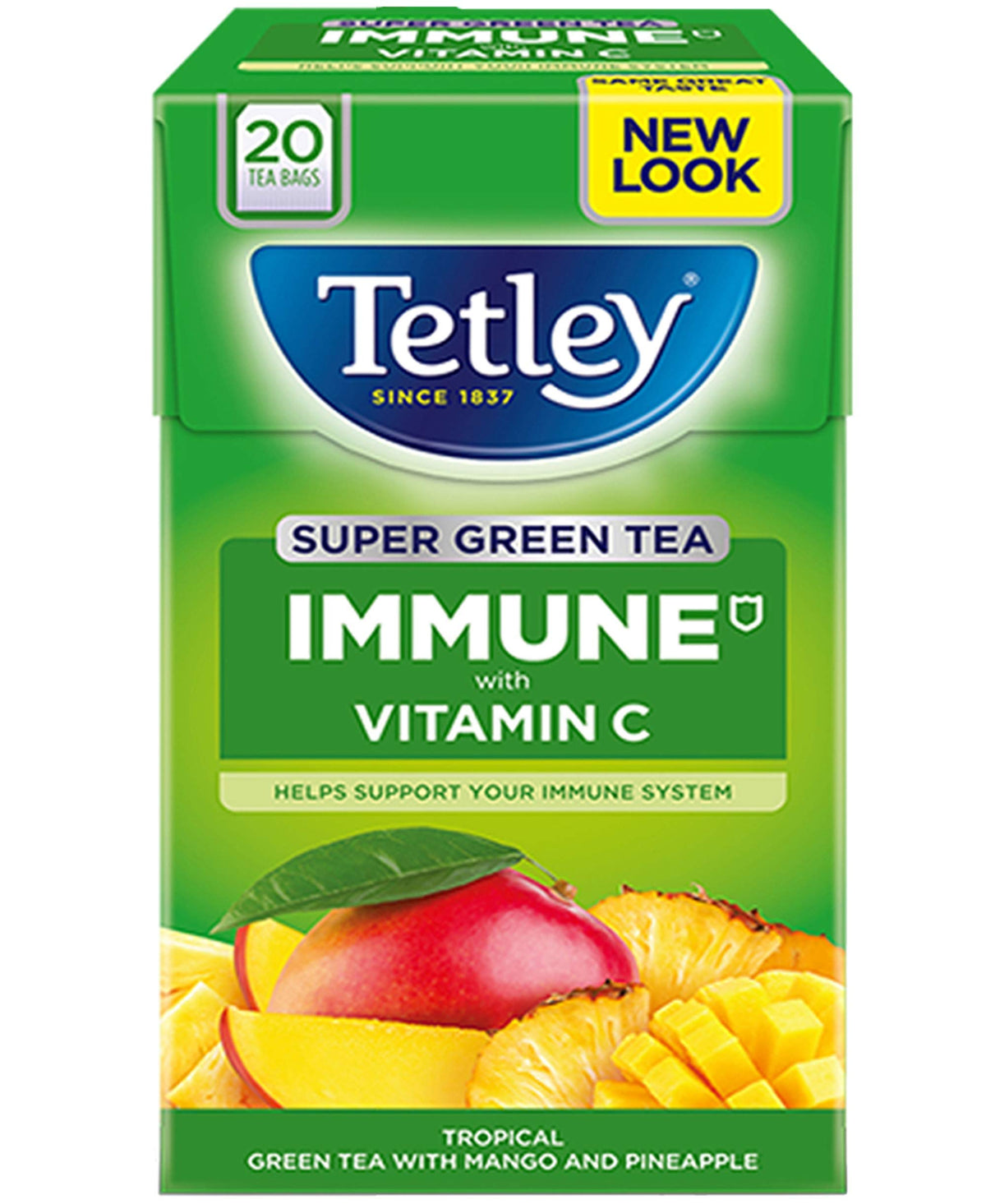Tetley Immune Vitamin C Super Fruit & Green Tea, 3 x 20 bags (Mango & Pineaple Green Tea)