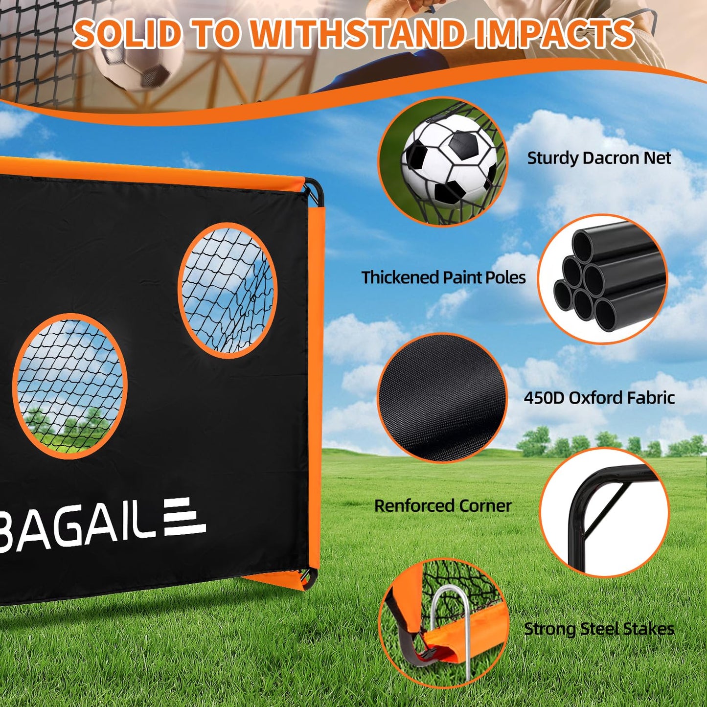 BAGAIL Soccer Goal with Target, 2-In-1 Designed, Football Goal, Portable Carry Bag, Easy to Set up, Ideal for Garden Shooting Training and