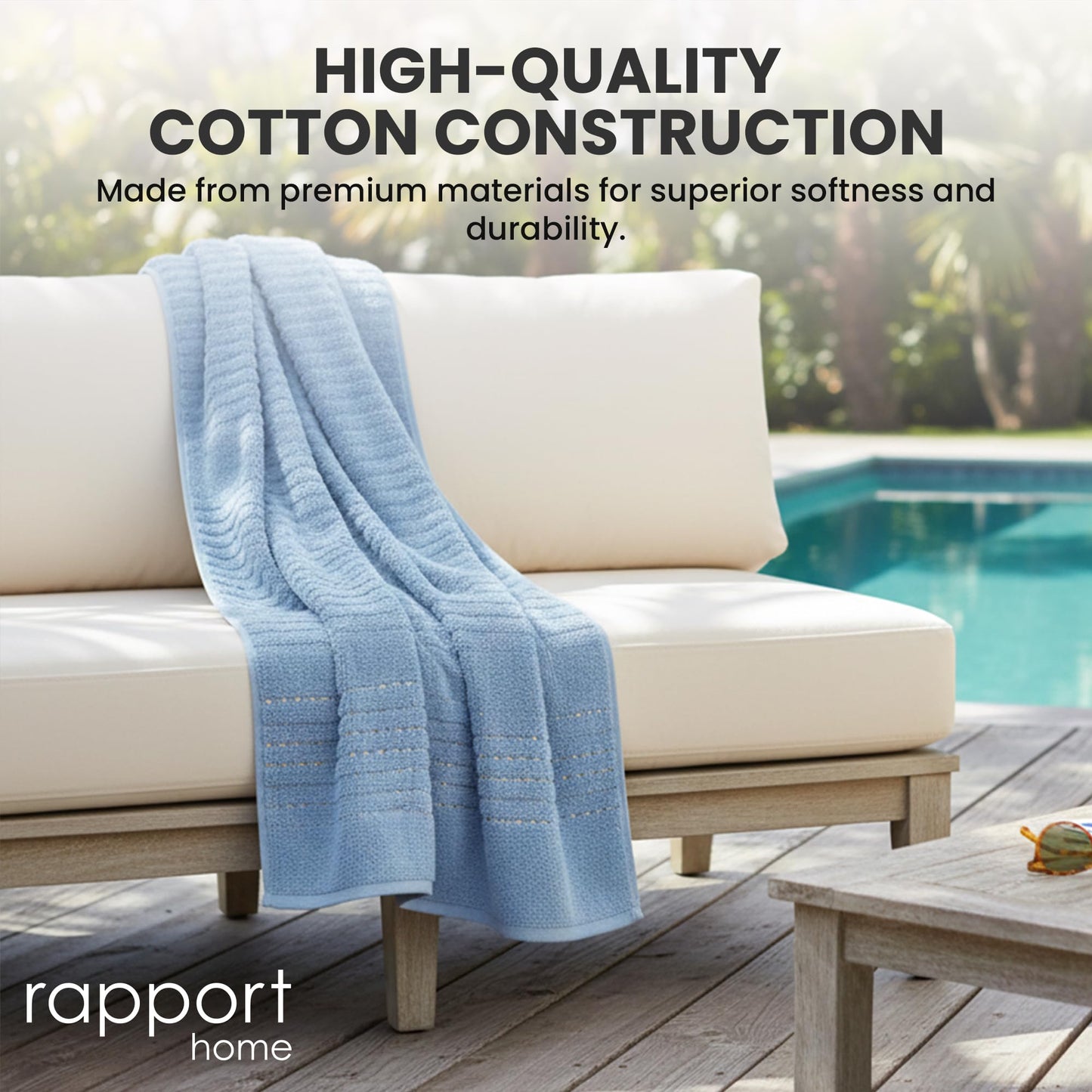 Rapport Home Linear Bath Sheets 2 Pack | Sky Blue | 90x140cm | Luxurious 500GSM 100% Cotton | Oeko-Tex Certified Absorbent & Soft Bathroom Towels