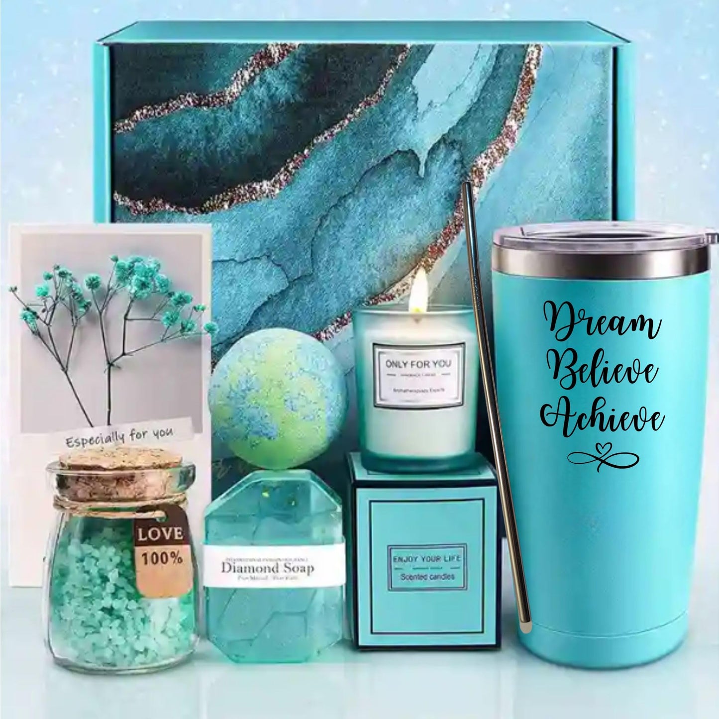 SABR Pamper Gift Set for Women (9 items) - Pamper Self Care Bath Set for Birthday, Baby Shower, Leaving, Thank You gift, candles gifts for women,