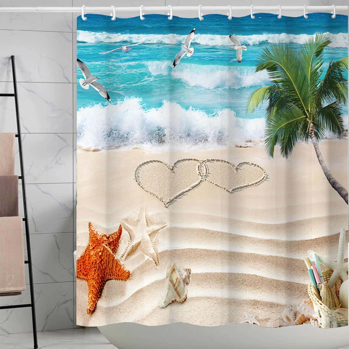 FAIRYGATE Bathroom Curtains Shower 180x180cm Water Shower Curtain for Bathroom Summer Holidays in Beach Pool Sea Wave Home Bathtubs Curtain