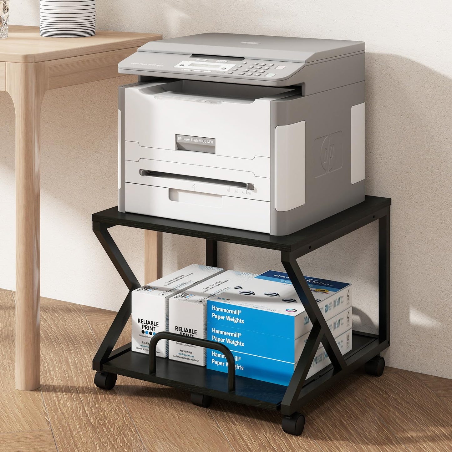 PUNCIA 50x50cm 2-Tier Printer Stand with Pull Out Shelf Black