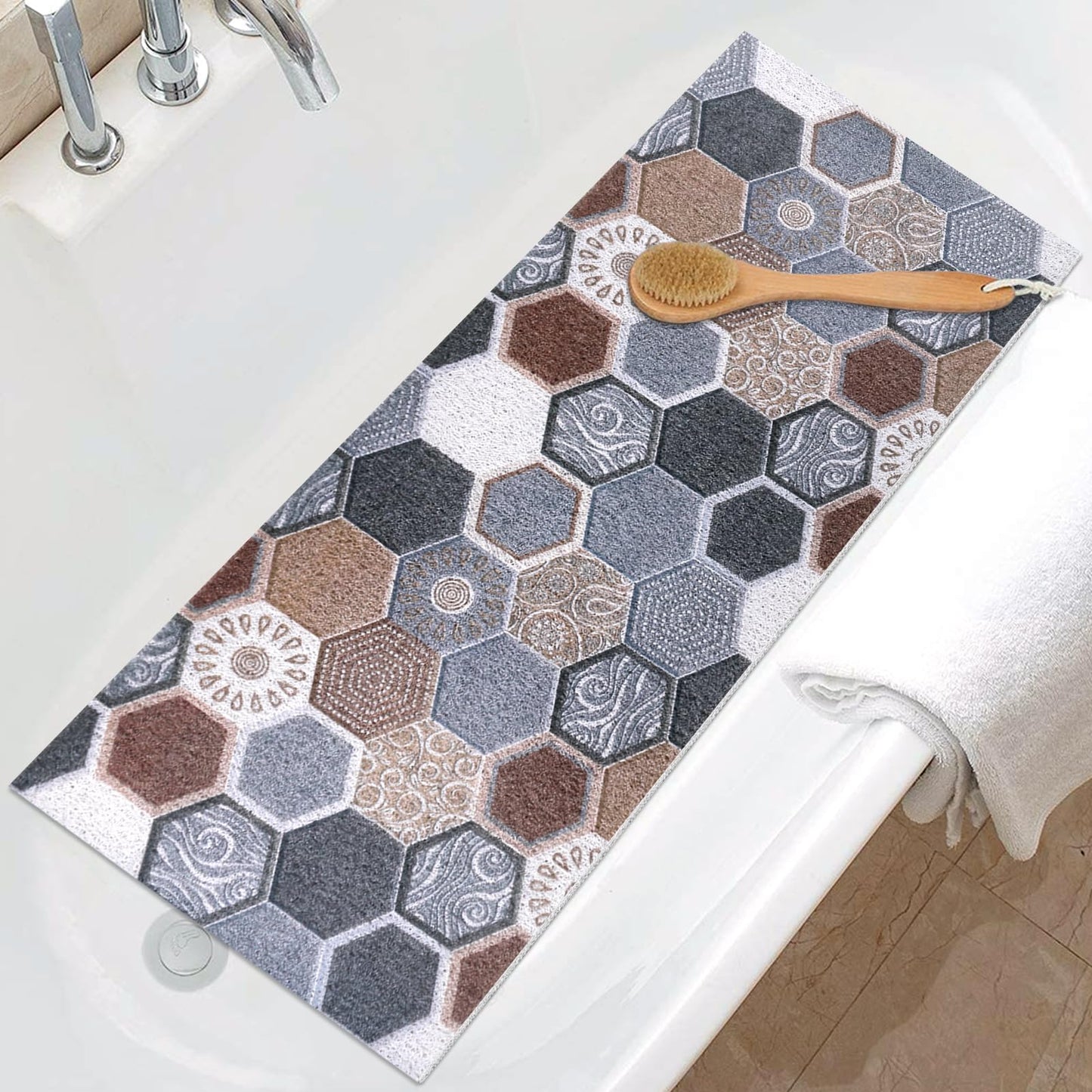 Extra Long Shower Mat: 40 x 100 cm Bath Mat for Inside Shower Tub Mat Non Slip Anti Mould - Soft Textured Loofah Shower Massage Mat with Drain -