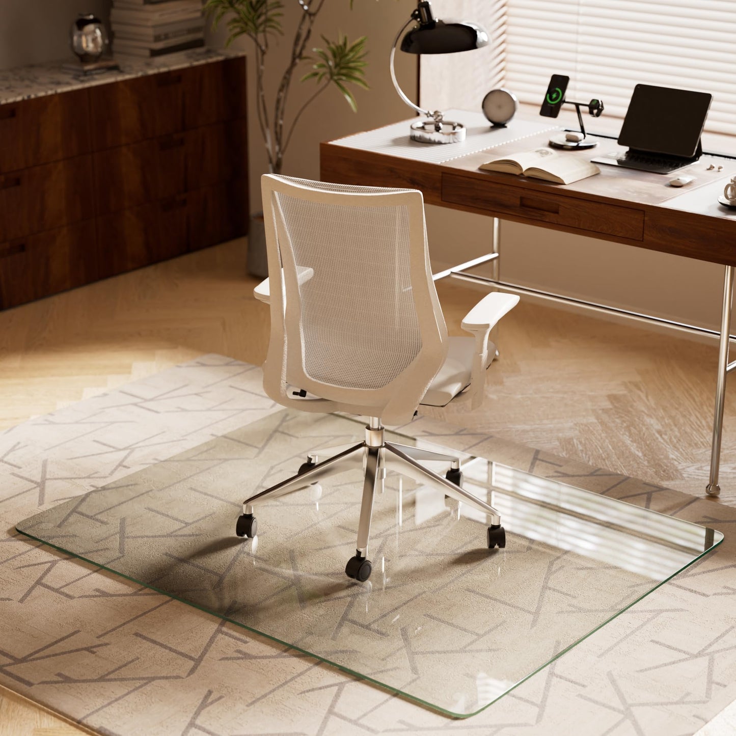 Koonmi Tempered Glass Chair Mat, 117 x 140 cm, Clear