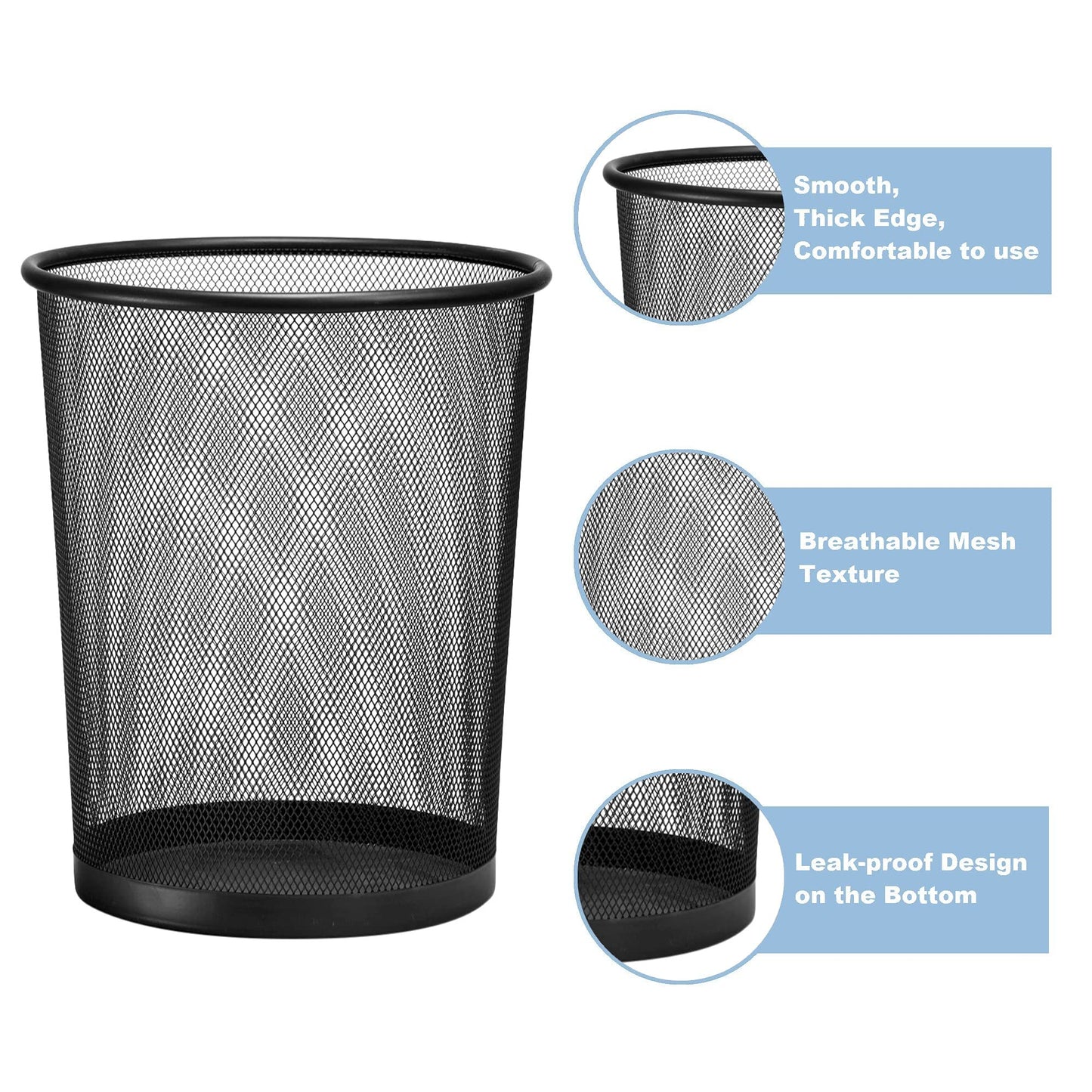 D.RECT XXL Mesh Waste Bin Black 19L – Large Metal Office Wastepaper Basket – Steel Mesh Trash Can with Ventilation – Round Bin for Home & Office