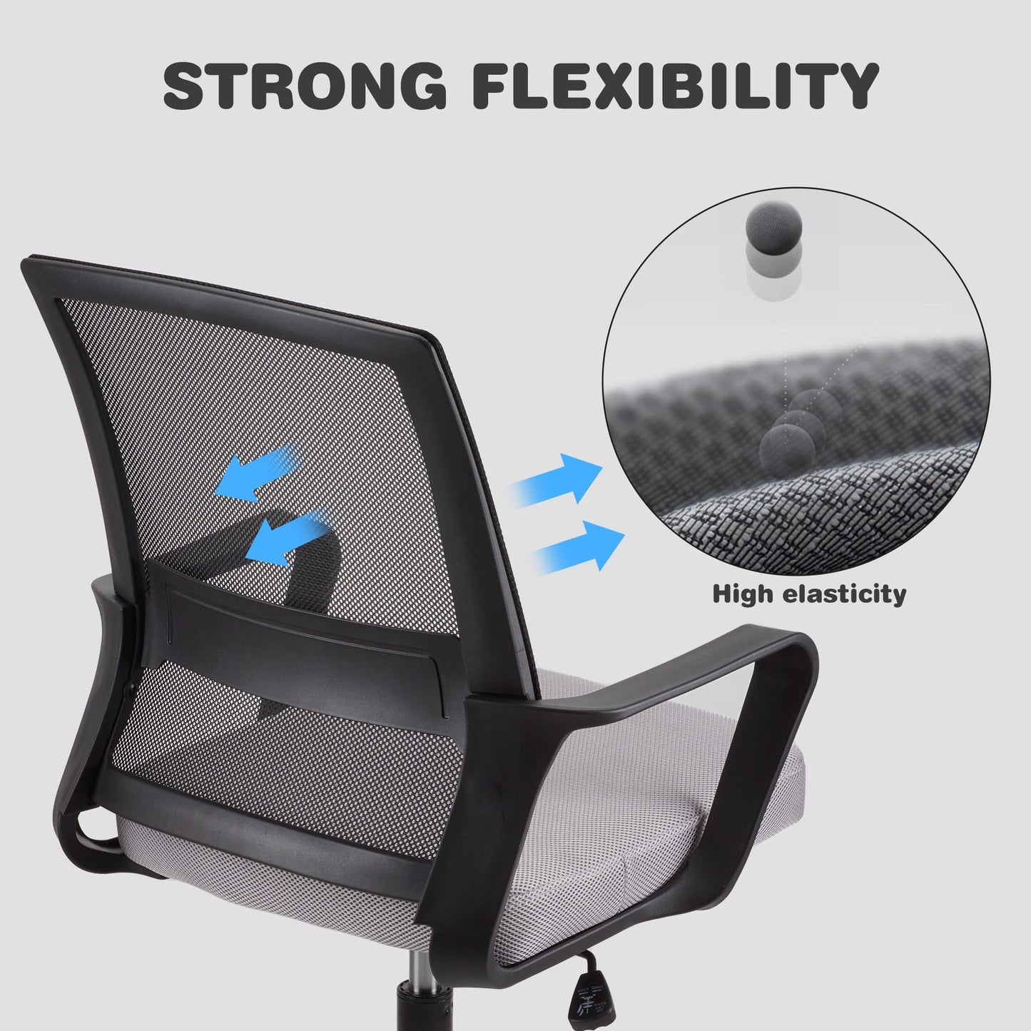 T-THREE.Adjustable office chair, ergonomic mesh swivel seat, with lumbar support, height adjustment, 360° rotation, and tilt function