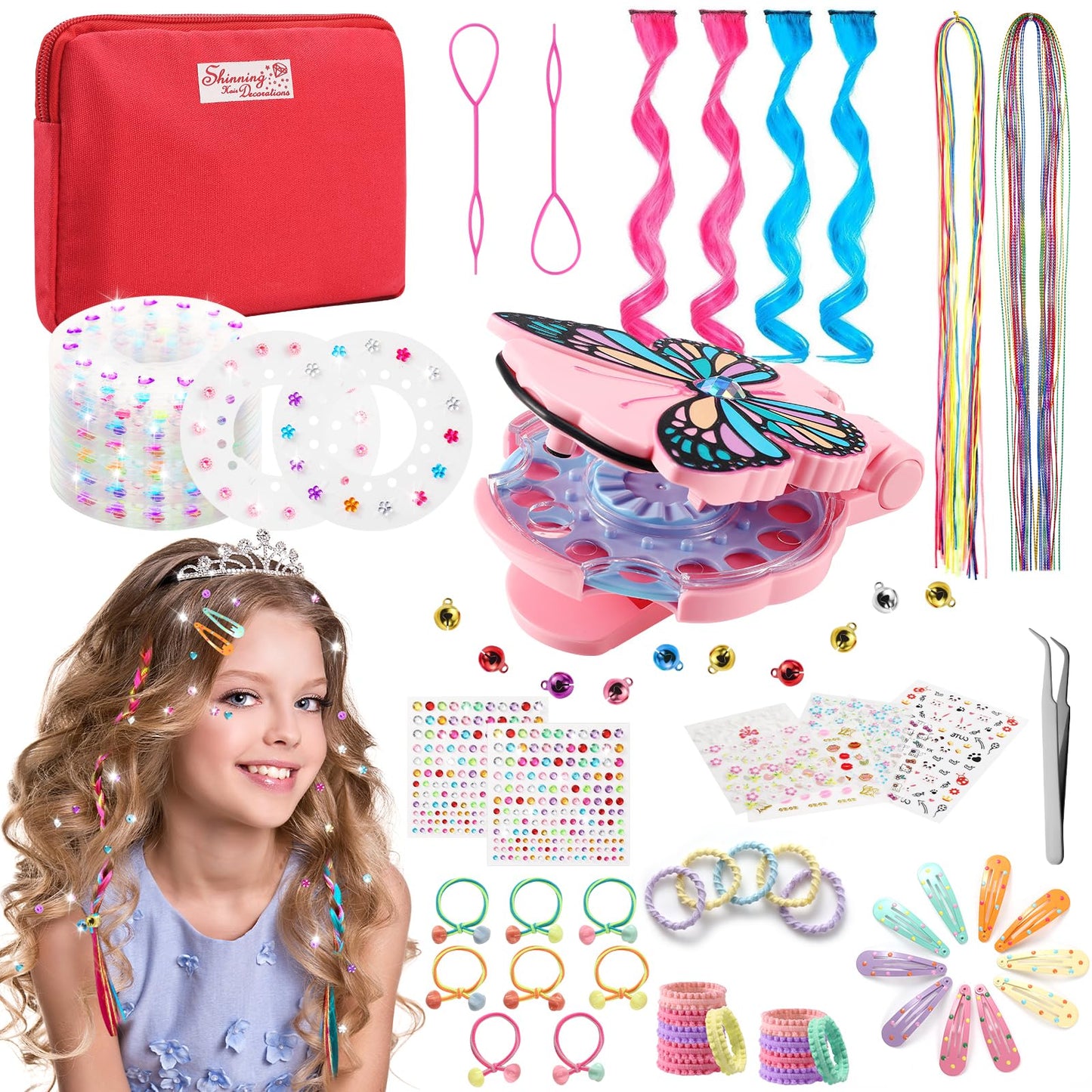 SEMKOTREE Hair Gem Stamper, Hair Gems Bedazzler Kit with 630 Rhinestones, Tinsel, Glitter Jewels Machine, Girls Toys Diamonds Stapler with Coloured