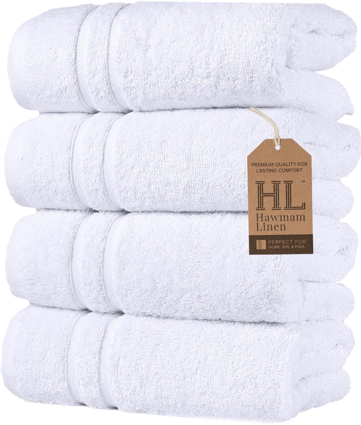 Hammam Linen White Hand Towels 4-Pack - 16 x 30 Turkish Cotton Premium Quality Soft and Absorbent Small Towels for Bathroom