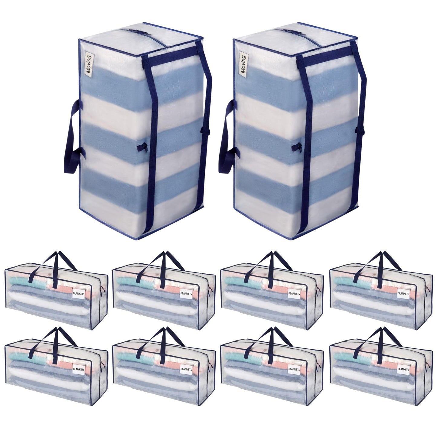 VENO 10 Pack Heavy-Duty Extra Large Moving Bags W/Backpack Straps, Moving House Essentials, Strong Handles & Zips, Clothes Storage, Packing