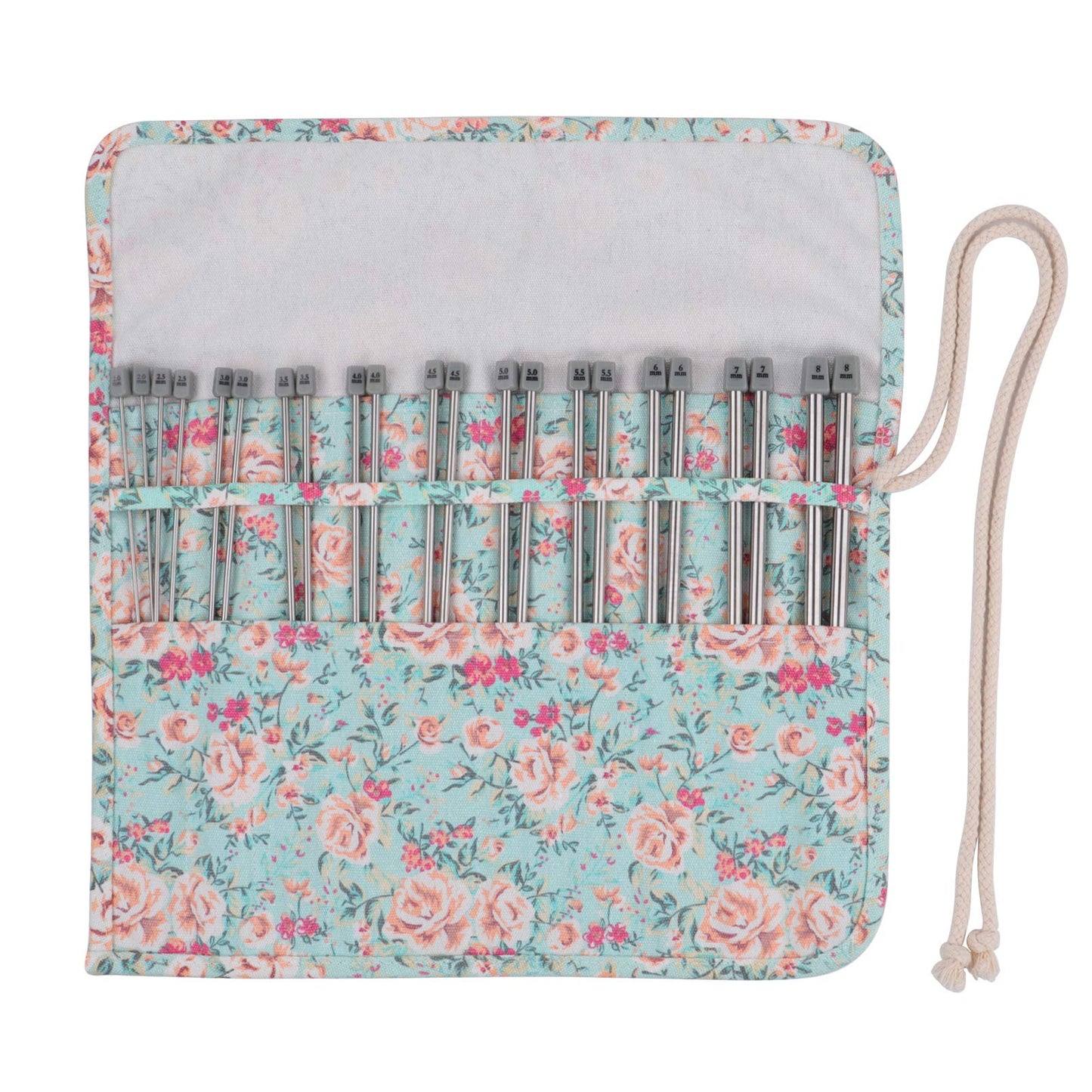 Coopay Knitting Needles Set with Roll Bag, Straight Single Pointed Knitting Needles Kit, 22 Pcs Lightweight Metal Long Knitting Pins and Handy Storage