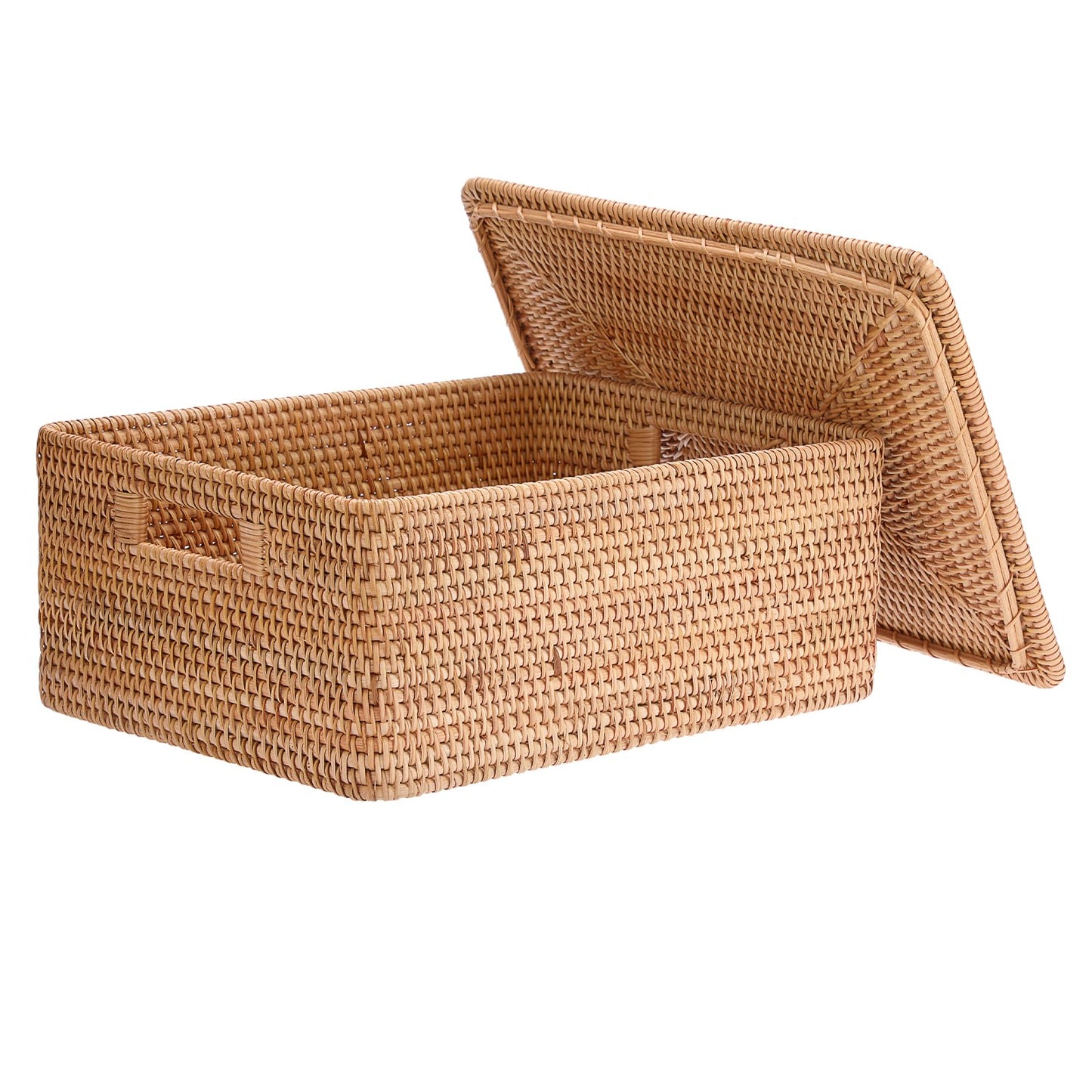 IGNPION Rattan Storage Basket With Lid, Wicker Decorative Storage Basket for Shelves Bathroom Woven Storage Box