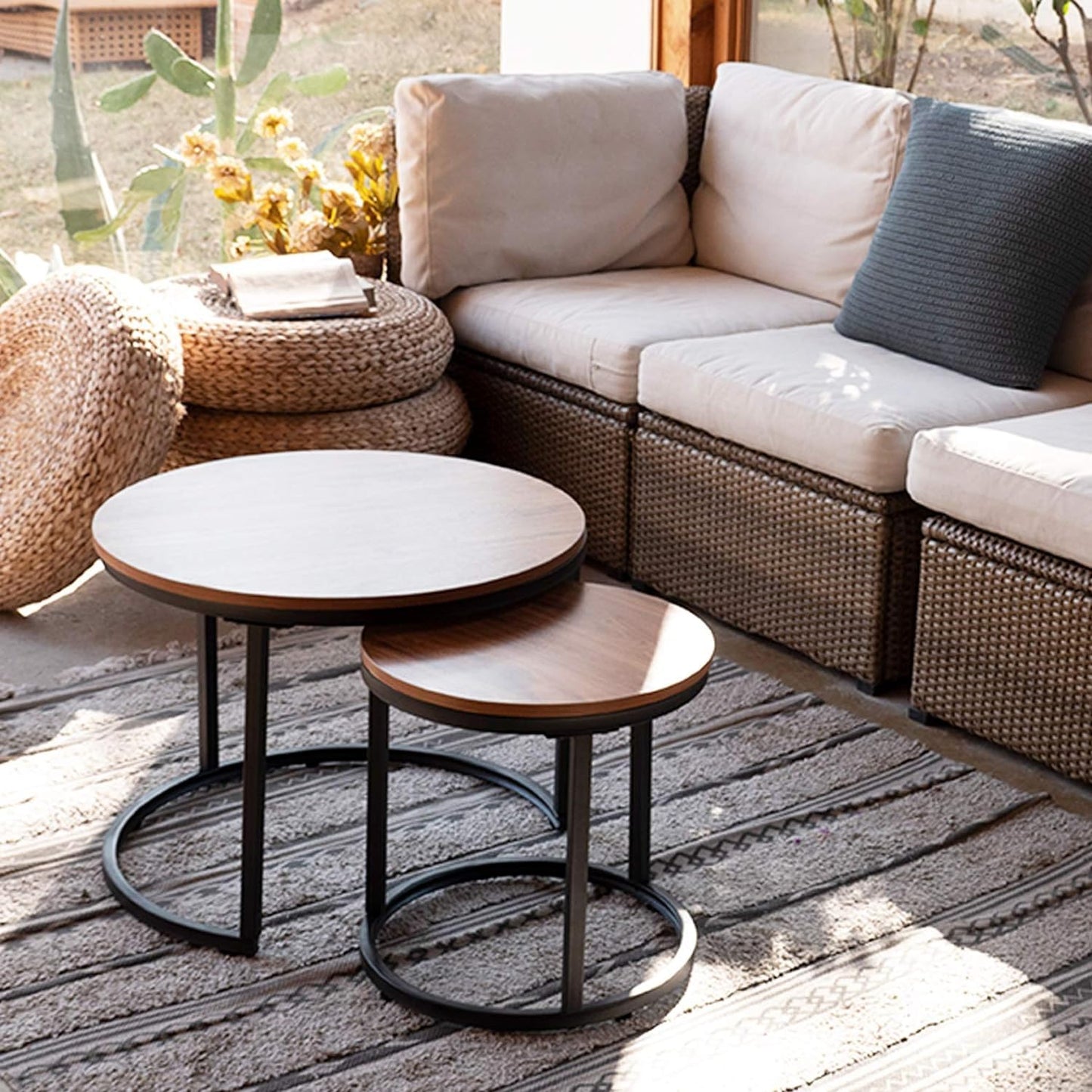 Huhote Round Coffee Tables, Set of 2 End Table, Nesting Tables, Side Table