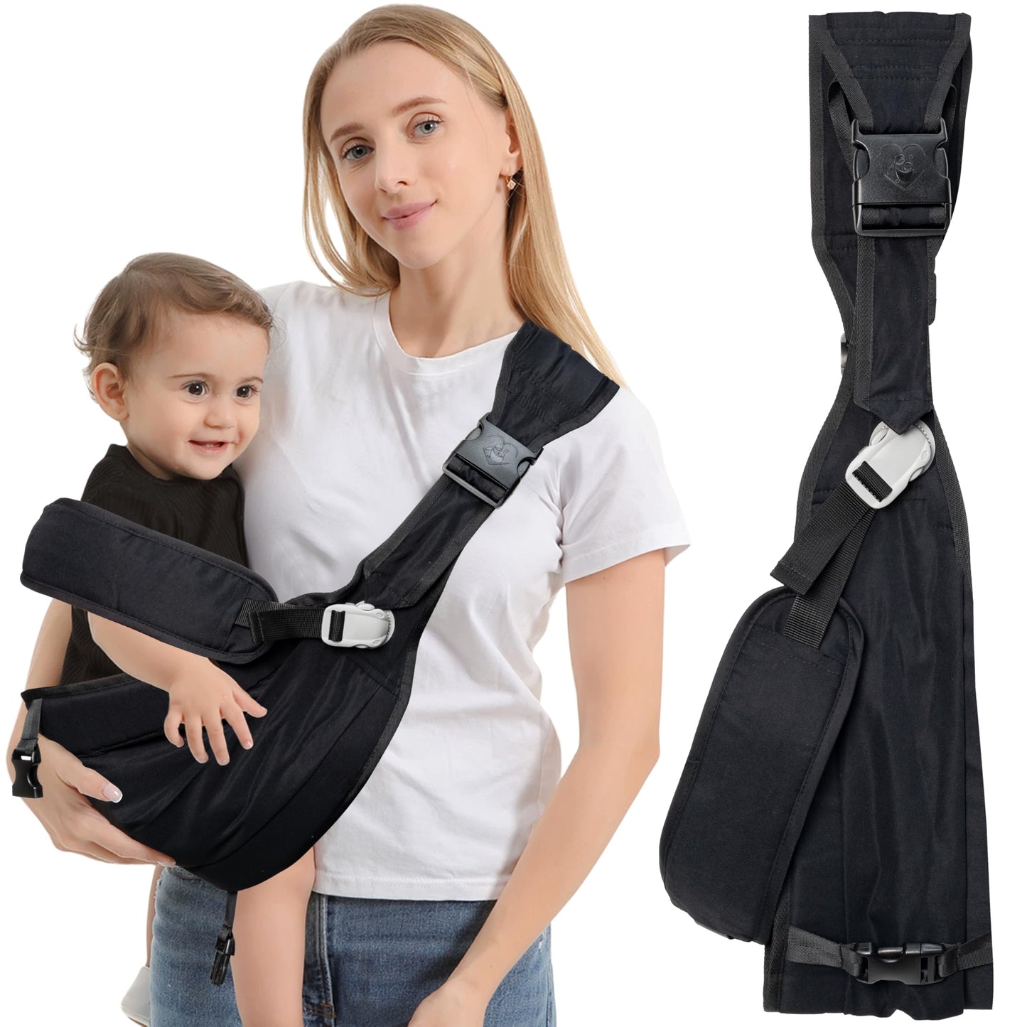 GoaePode Baby Carrier Sling with Side Support Straps, Hands Free Adjustable Toddler Sling Carrier Newborn to Toddler Carrying with Cushioned Shoulder