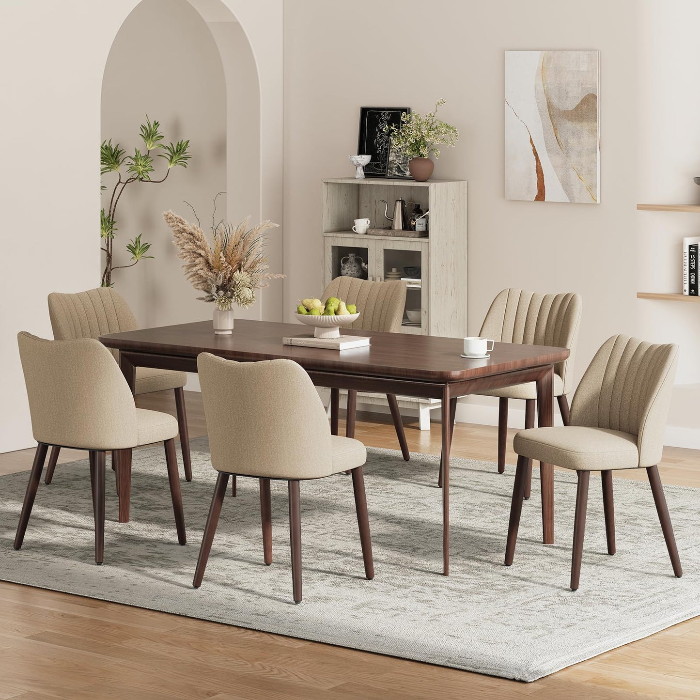 MALOL Upholstered Dining Chairs Set of 6, Fabric Chairs for Dining Room with Solid Wood Legs and Thick Seat Cushion
