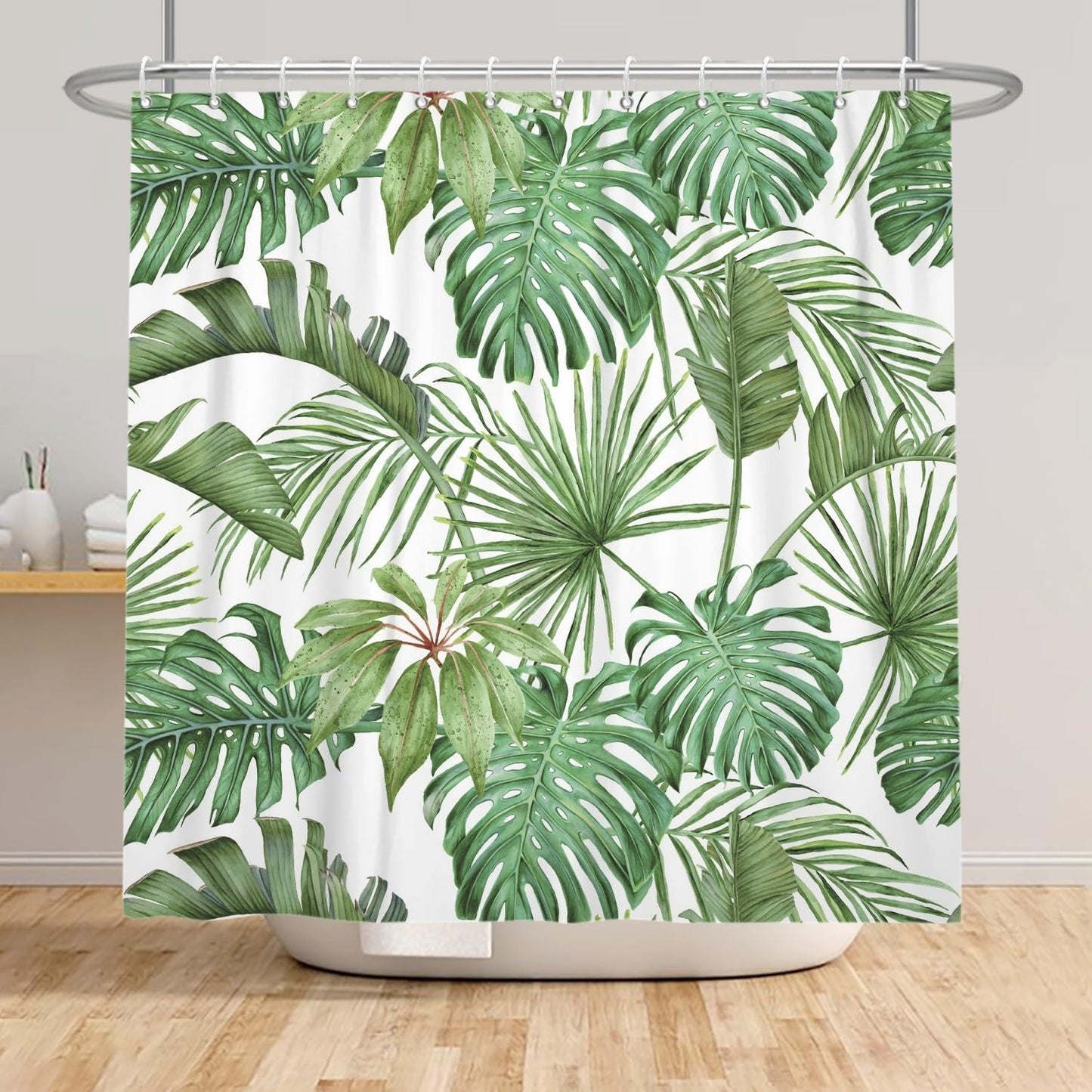 Xiaoterna Tropical Jungle Monstera Leaves Shower Curtain Green Leaves Plant Bathroom Curtain Rainforest Nature Green Leaves Shower Curtain Mould and
