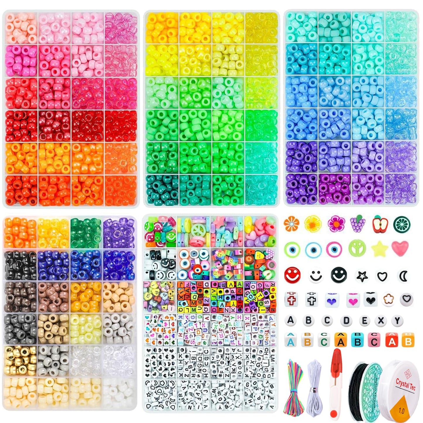 LYMOOR 3500 Pony Beads Set 96 Colors, 1000pcs Letter Bead with Evil Eye and Charms, Kandi Beads for Bracelet Making Kit, DIY Craft Hair Braid for