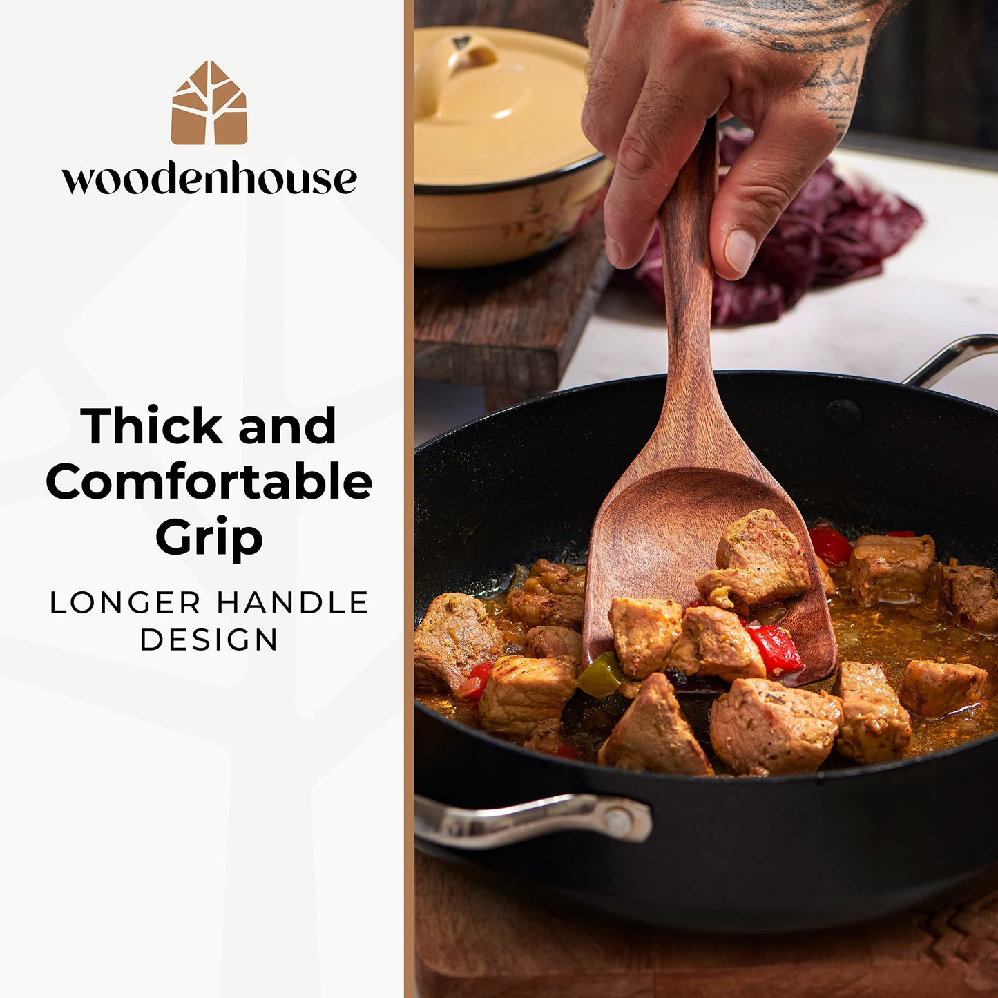 Wooden Spoons for Cooking  Wooden Utensils for Cooking Set with Holder, Spoon Rest & Hanging Hooks, Teak Wood Nonstick Kitchen Cookware  Durable Set