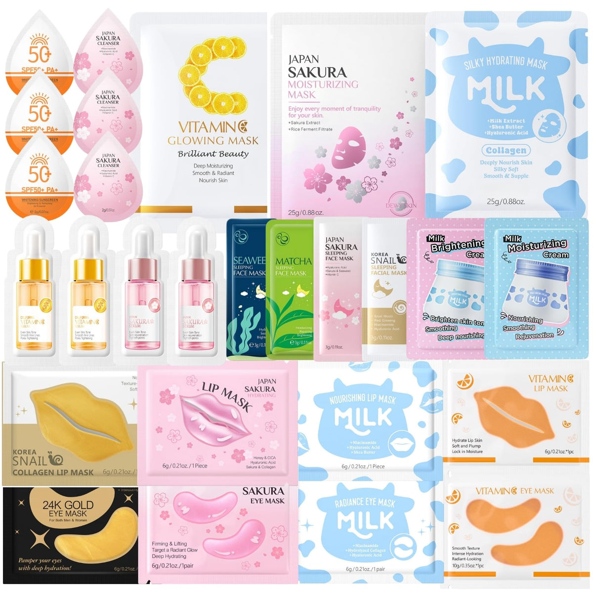 27PCS Pamper Gifts for Women - Teenage Girls Gifts - Skincare Set with Face Mask,Sleeping Face Mask,Face Serum,Face Cream,Body Cream,Lip Mask,Eye