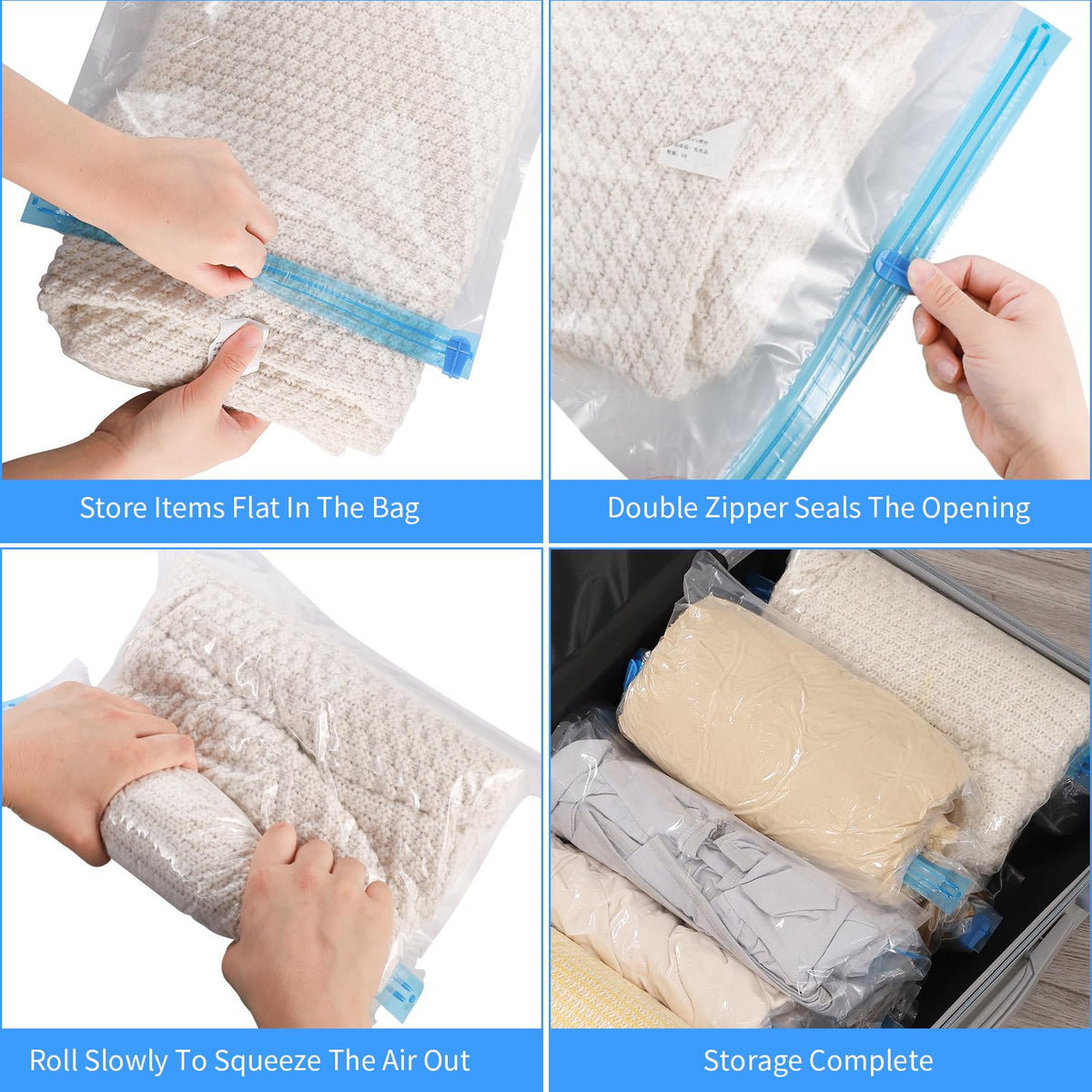 12 Pack Roll Up Compression Bags, Medium 35 x 50 cm, Reusable