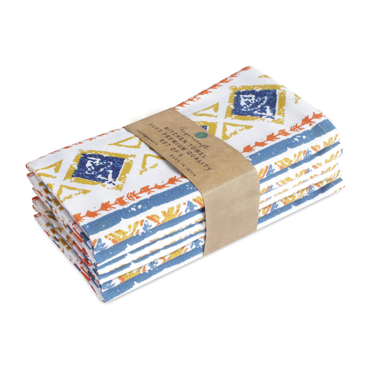 FINGERCRAFT Kitchen Dish Towels, 100% Natural Cotton, Set of 6 Multi-Purpose Kitchen Towels, Very Soft, Highly Absorbent