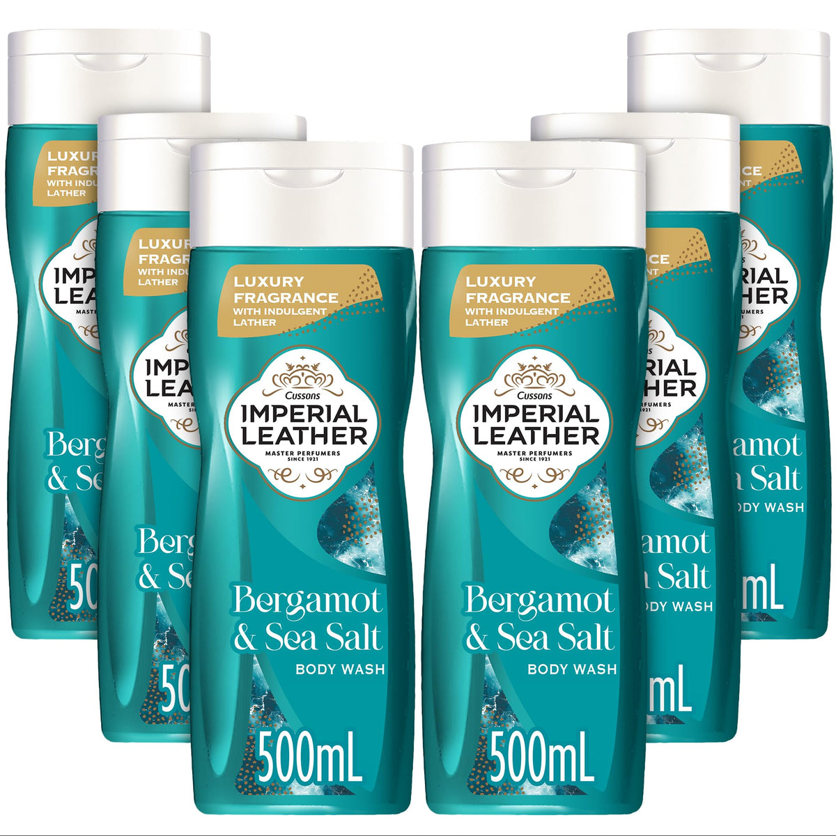 Imperial Leather Bergamot & Sea Salt Energising Body Wash Shower Gel, Signature Oil Blend, Creamy Lather, Gentle Skin Care, Bulk Buy, Pack of 6x500ml