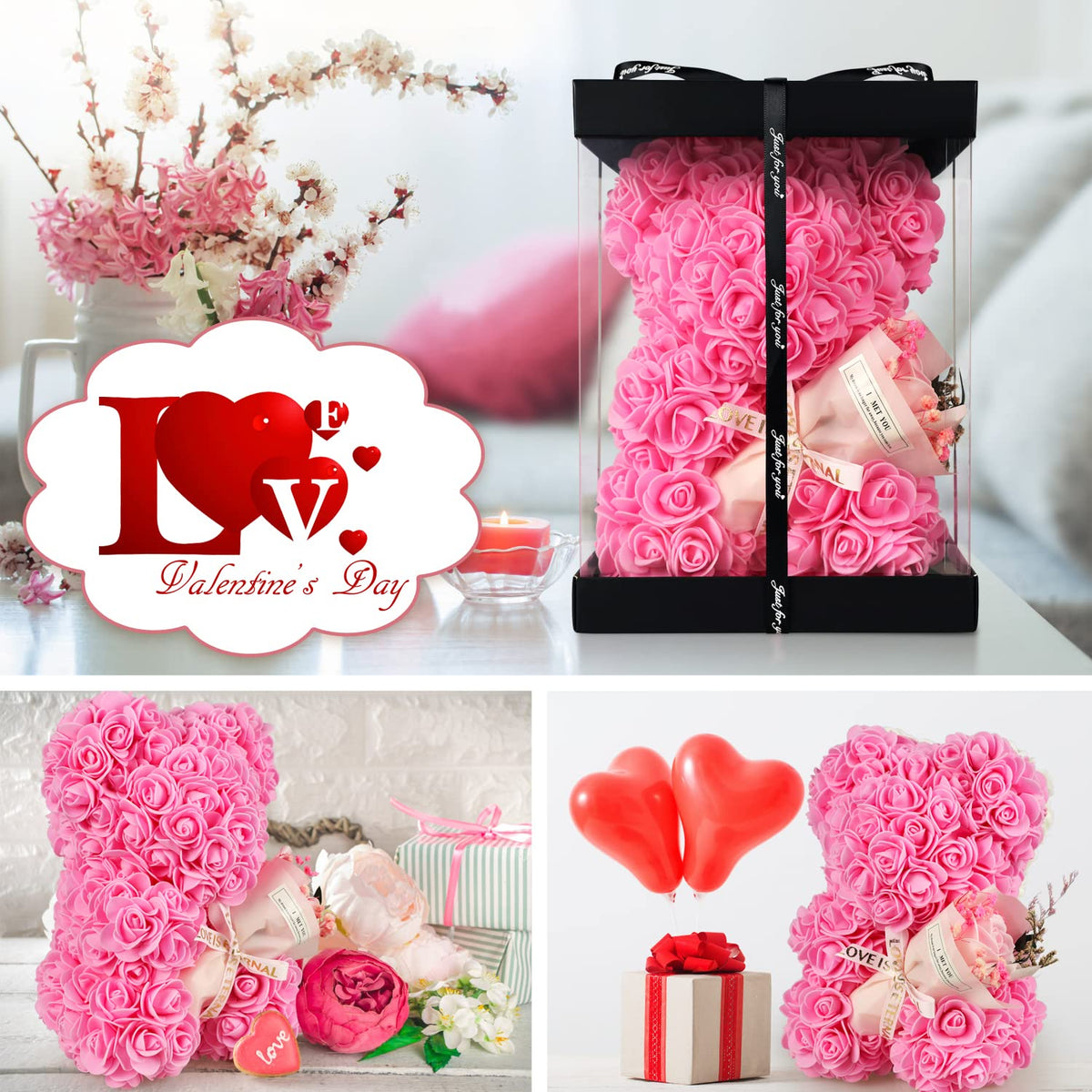POHOMEGK Valentines Gifts for Her, rose bear Gifts for Women, Valentines Day Gifts Rose Bear, Rose Teddy Bear, Valentines Gifts for Kids, Birthday, I
