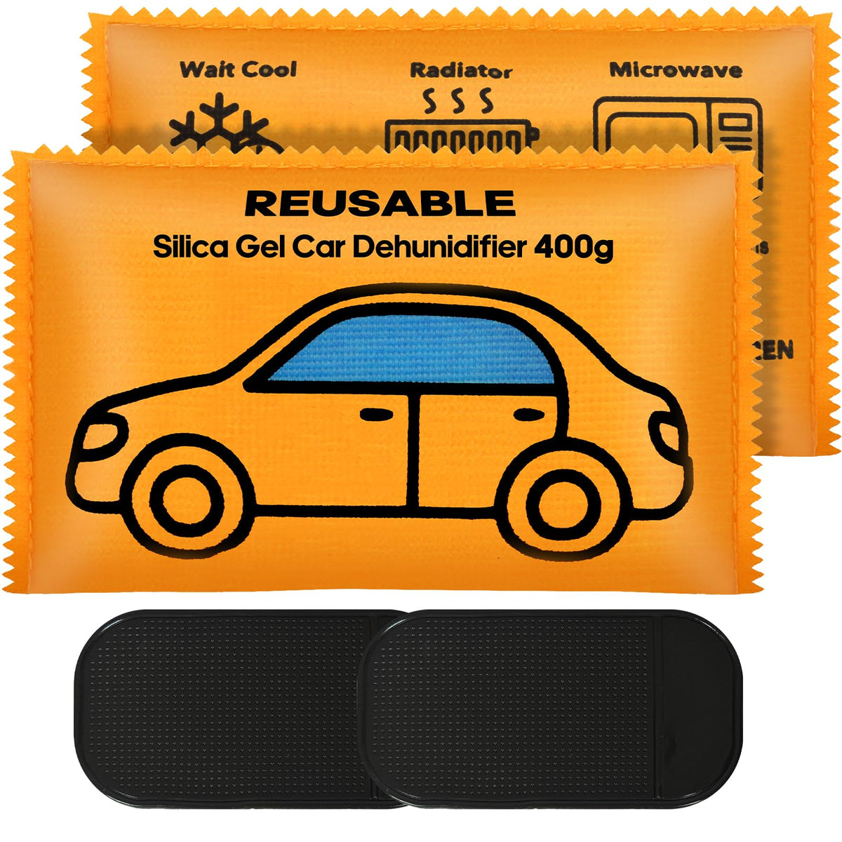 Flow fire 2 Pack x 400g Reusable Dehumidifier Bags for Car, Silica Gel Car Moisture Absorber with Anti Slip Pad, Condensation Bags for House, Windows