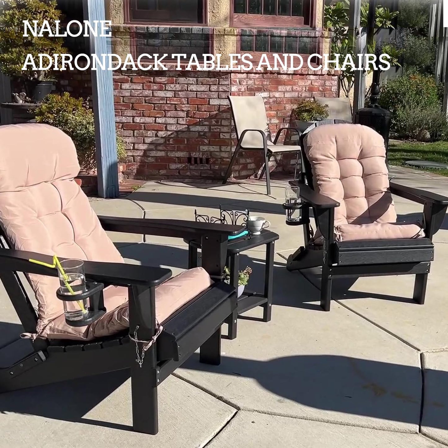 NALONE Adirondack Side Table 16.5" Outdoor Side Table HDPE Plastic Double Adirondack End Desk for Patio (Black)