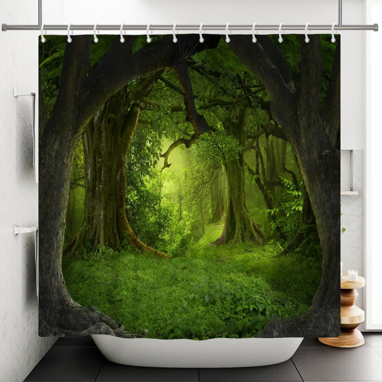 SDOTPMT 180x180cm Magic Forest Shower Curtain Fairytale Fantasy Jungle Tree Green Plant Grassland Bath Curtain Natural Landscape Bathtub Curtain for