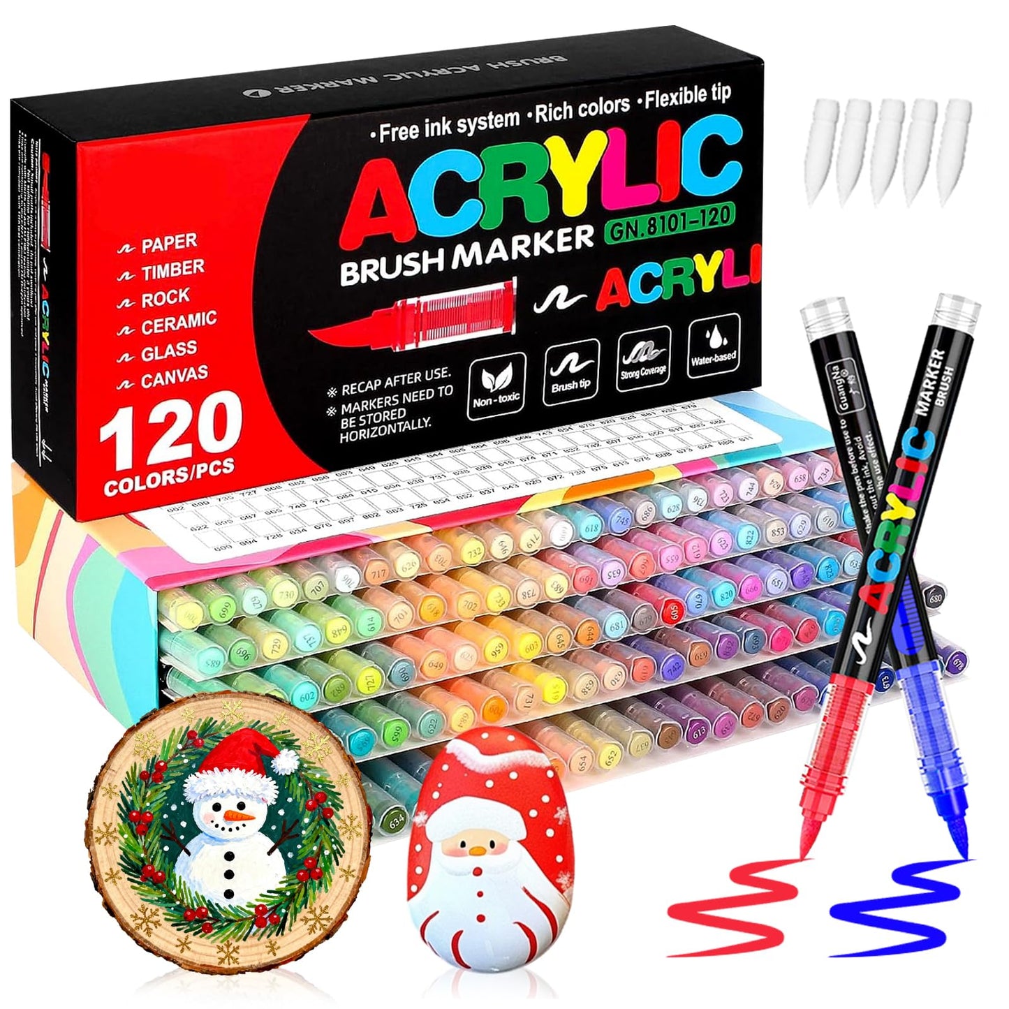 VAKKI 120 Color Acrylic Paint Pens, Brush Markers, Felt Pen For Colouring, Stone, Calligraphy, Wood, Canvas, Glass, Ceramics