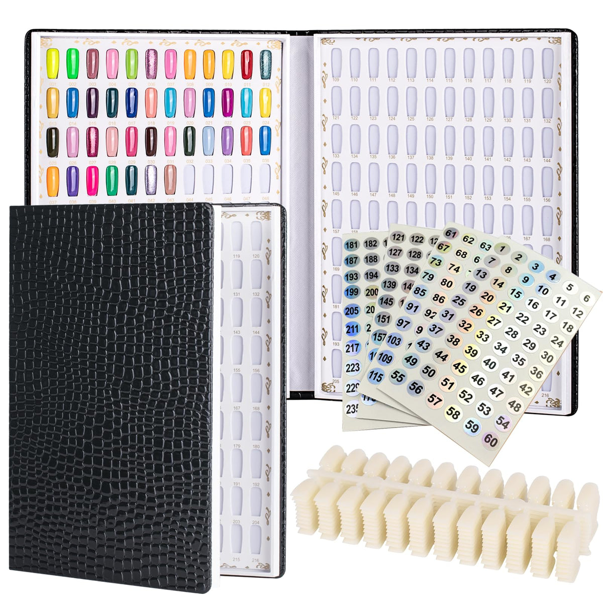 Acycoin2A ? Acycoin2A Professional 216 Nail Colours Chart Dip Powder Card with 240 Tips and Number of Nail Polish, Self-Adhesive, Black