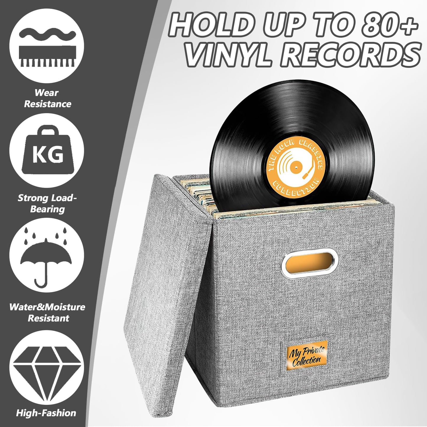 4 PCS 12-inch Vinyl Record Storage Box,Folding LP Case with Lid & Handle